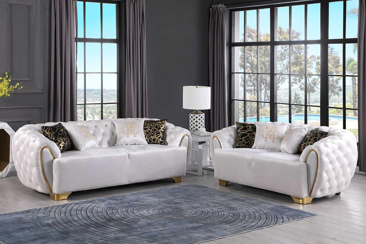 Side view of Mila White Velvet Sofa
