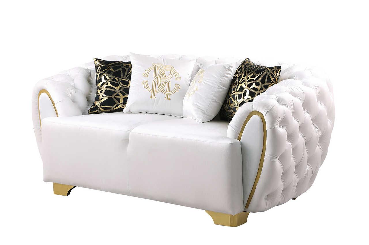 Mila White Velvet Loveseat front view