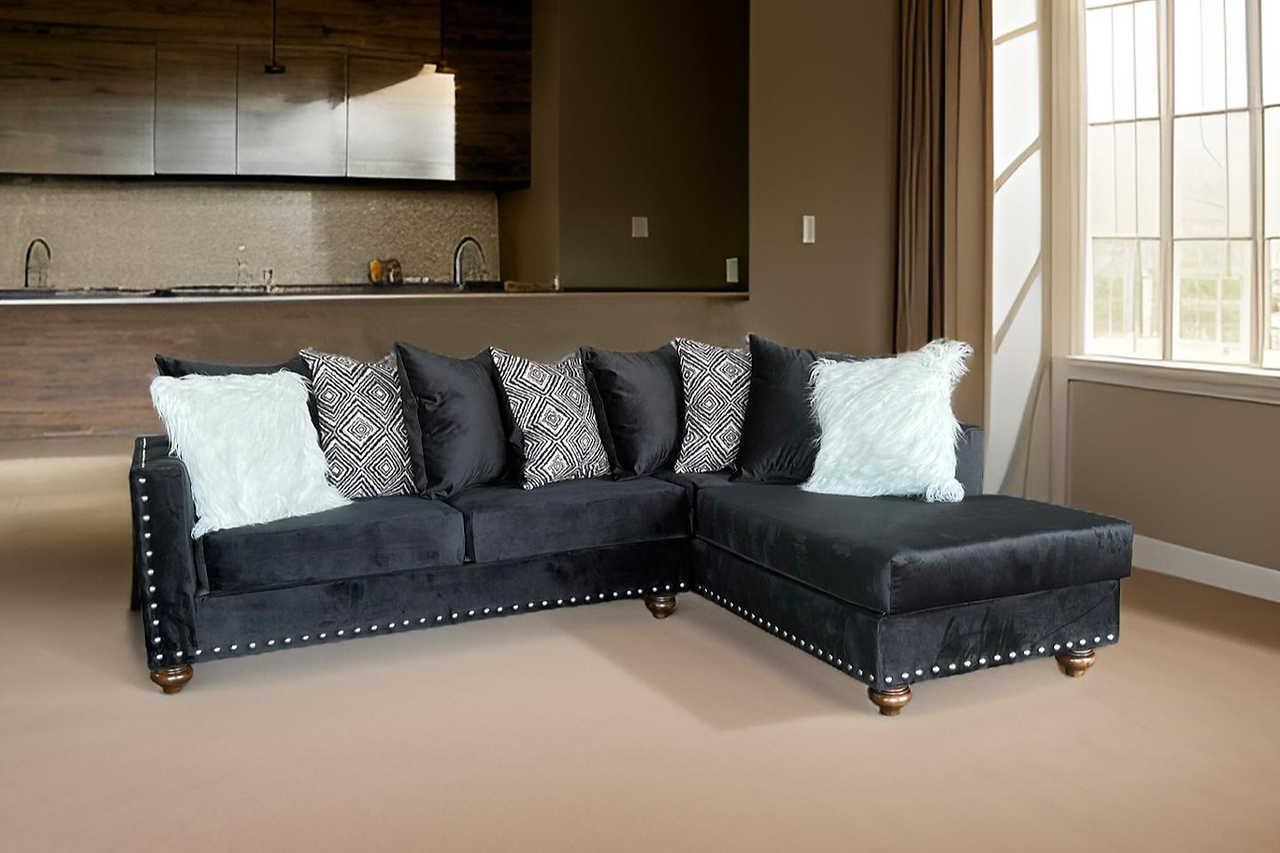 Rivero Black Sectional velvet sofa main view