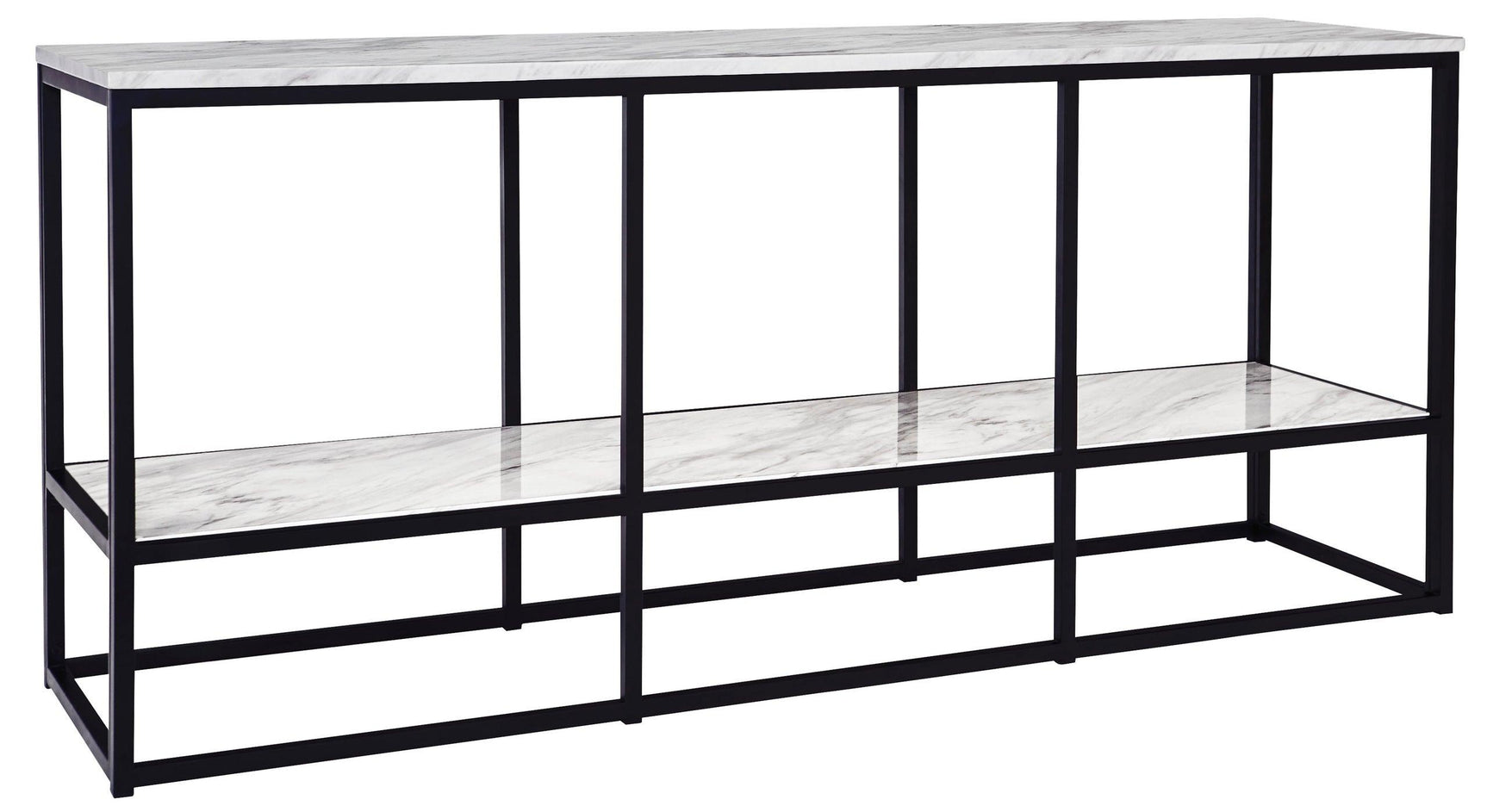 Donneste black modern TV stand with open shelves and cabinet