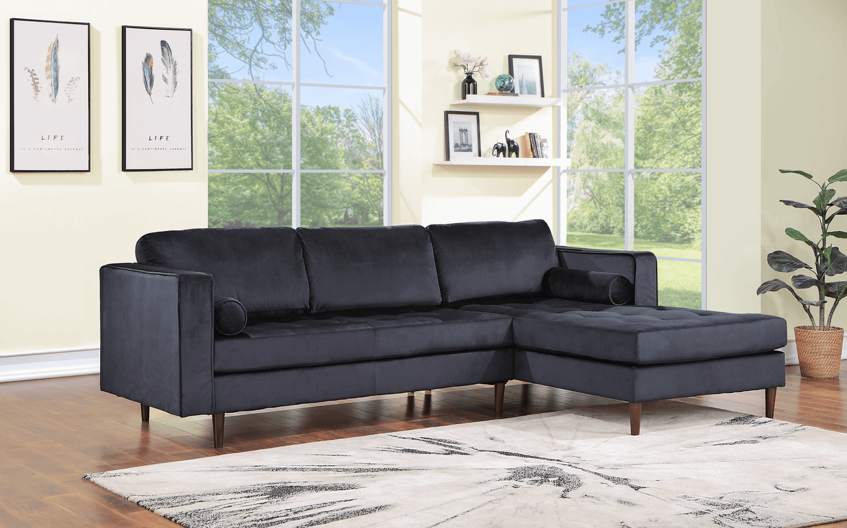 Side view of Roxy Blue Velvet Sectional sofa