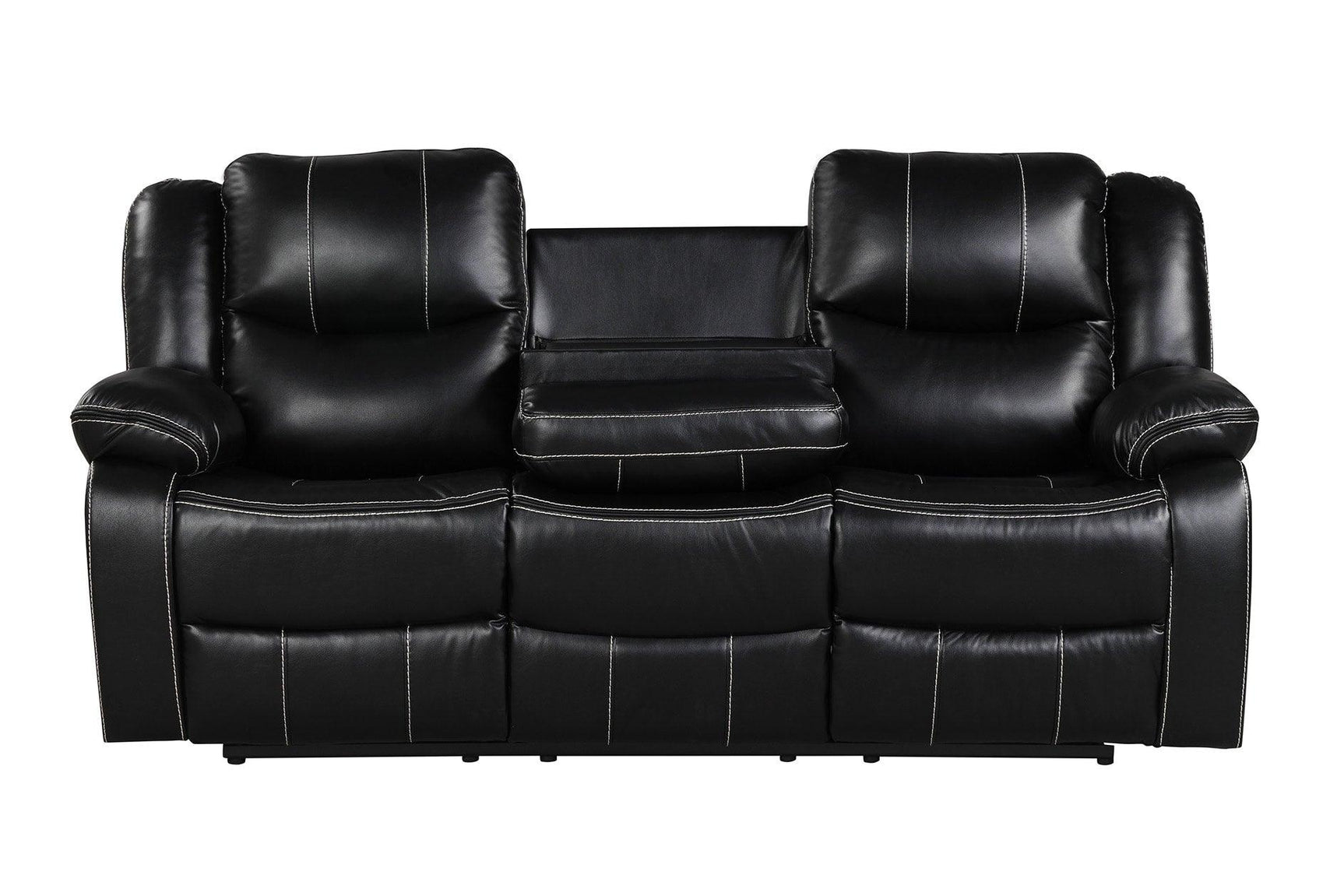 Carter Black reclining sofa with drop down table - side view