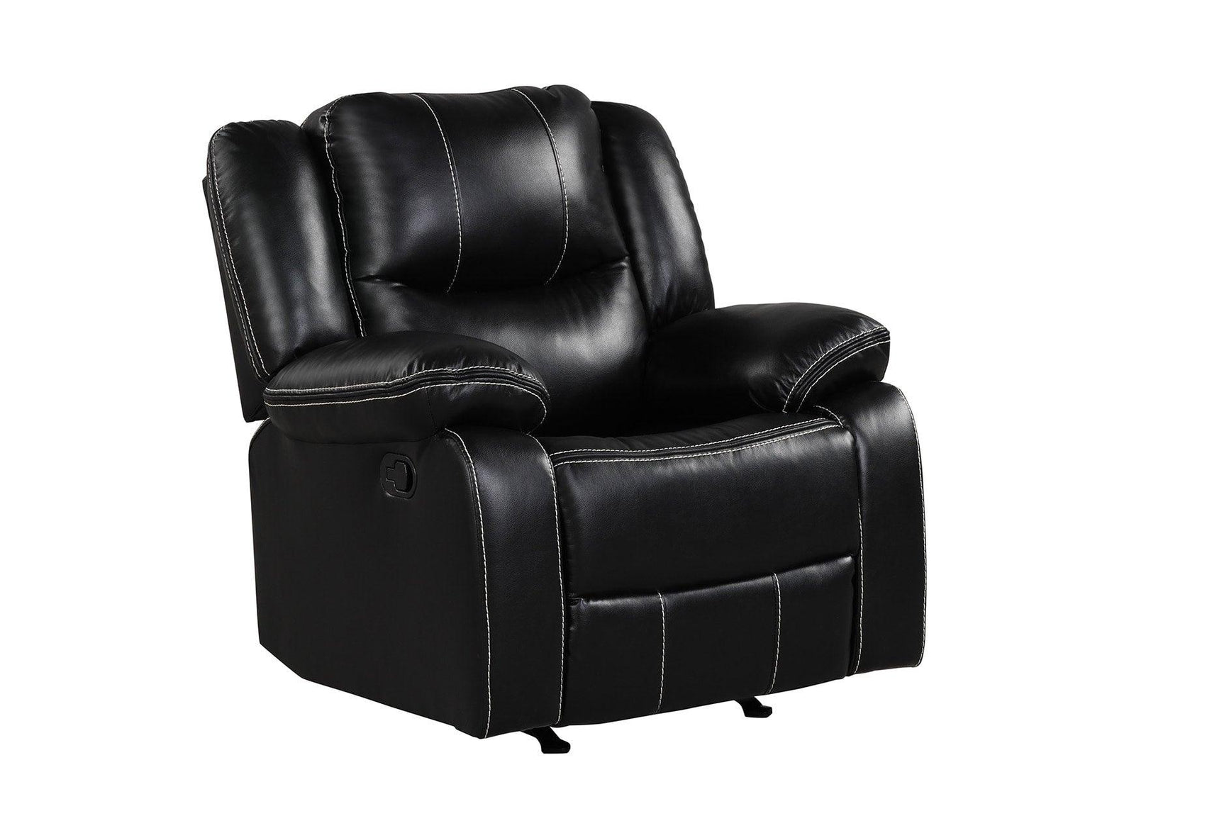 Carter Black reclining set showing sofa, loveseat, and chair