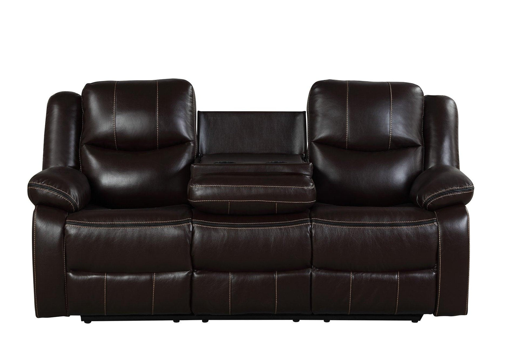 Carter Brown brown gel leather reclining loveseat with console