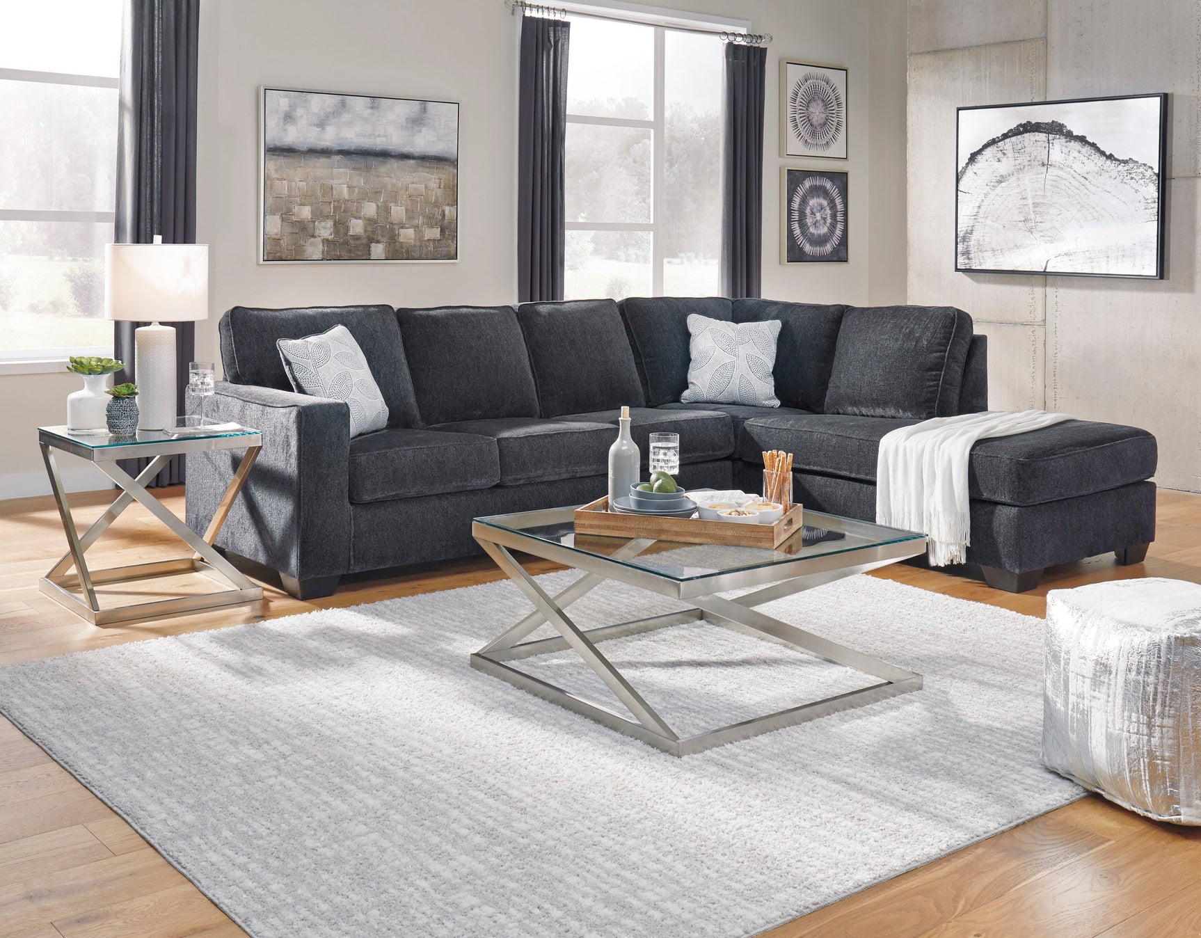 Side view of Ashley Raf Chaise Slate Fabric Sectional Sofa