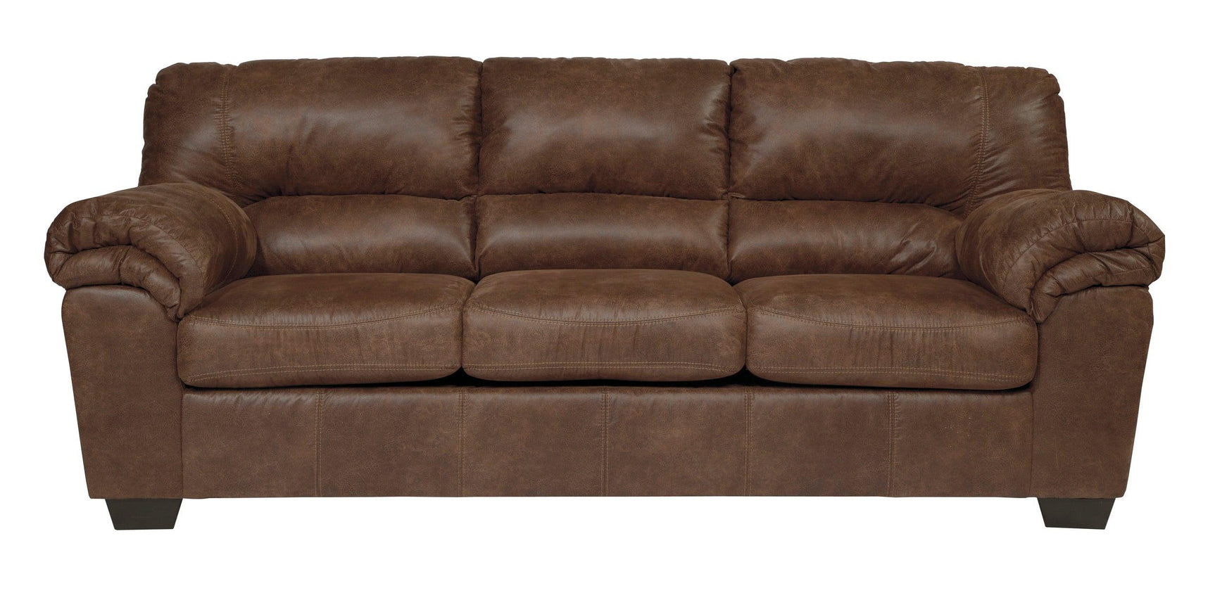 Side view of Ashley Bladen coffee faux leather upholstered sofa and loveseat set