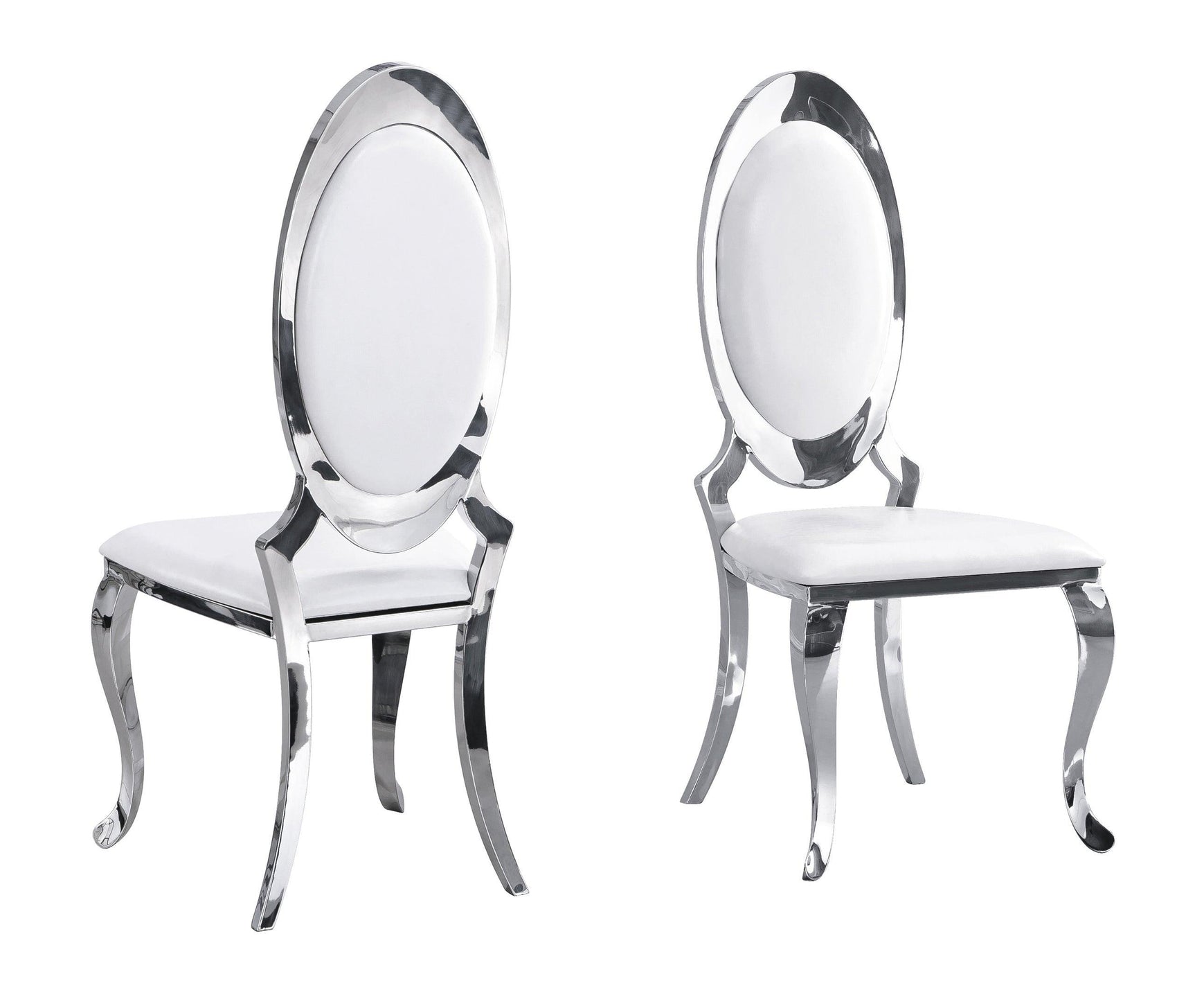 Close-up detail of Betsy Chrome and White Dining Room Set with focus on chair upholstery and table surface