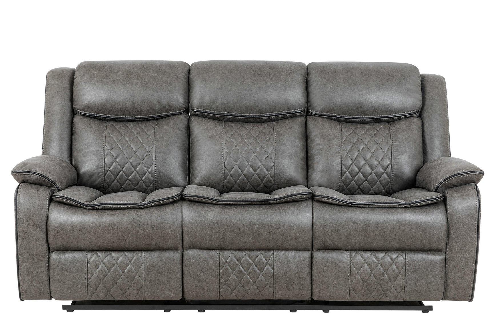 Weston Grey Faux Leather Reclining Loveseat angled