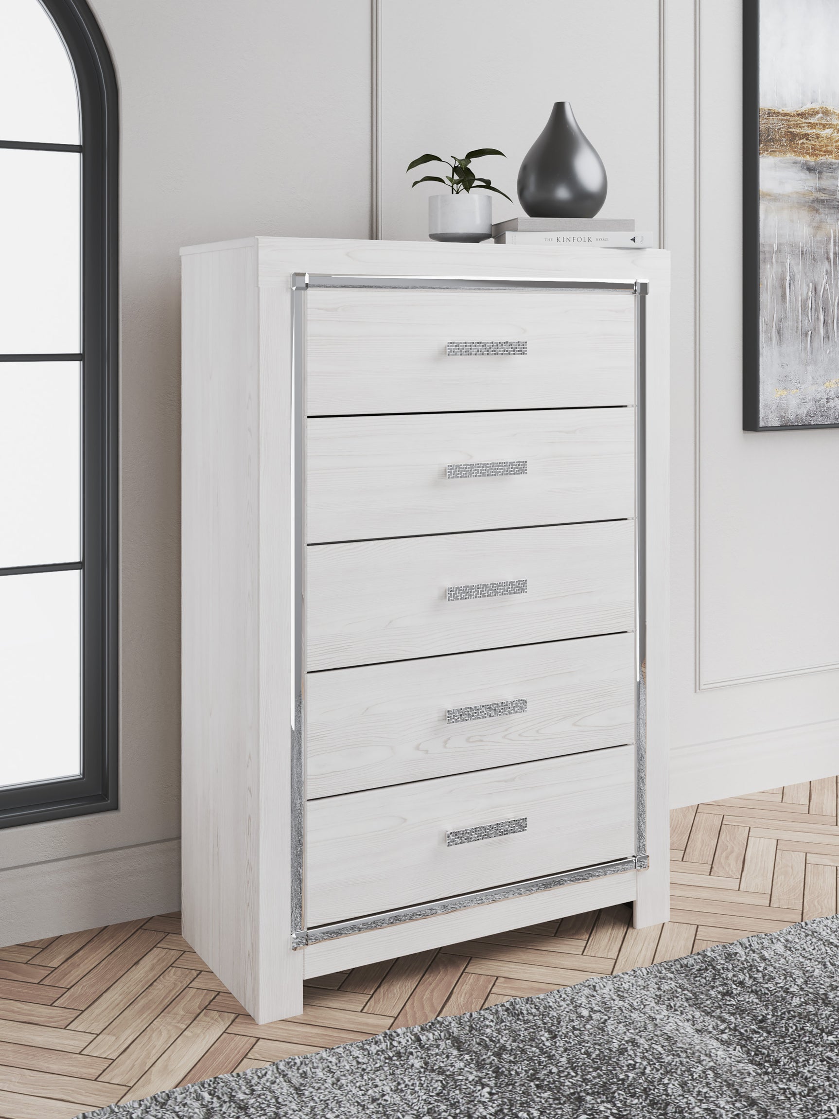 Another main view of Tula White LED Upholstered Panel Bedroom Set bed
