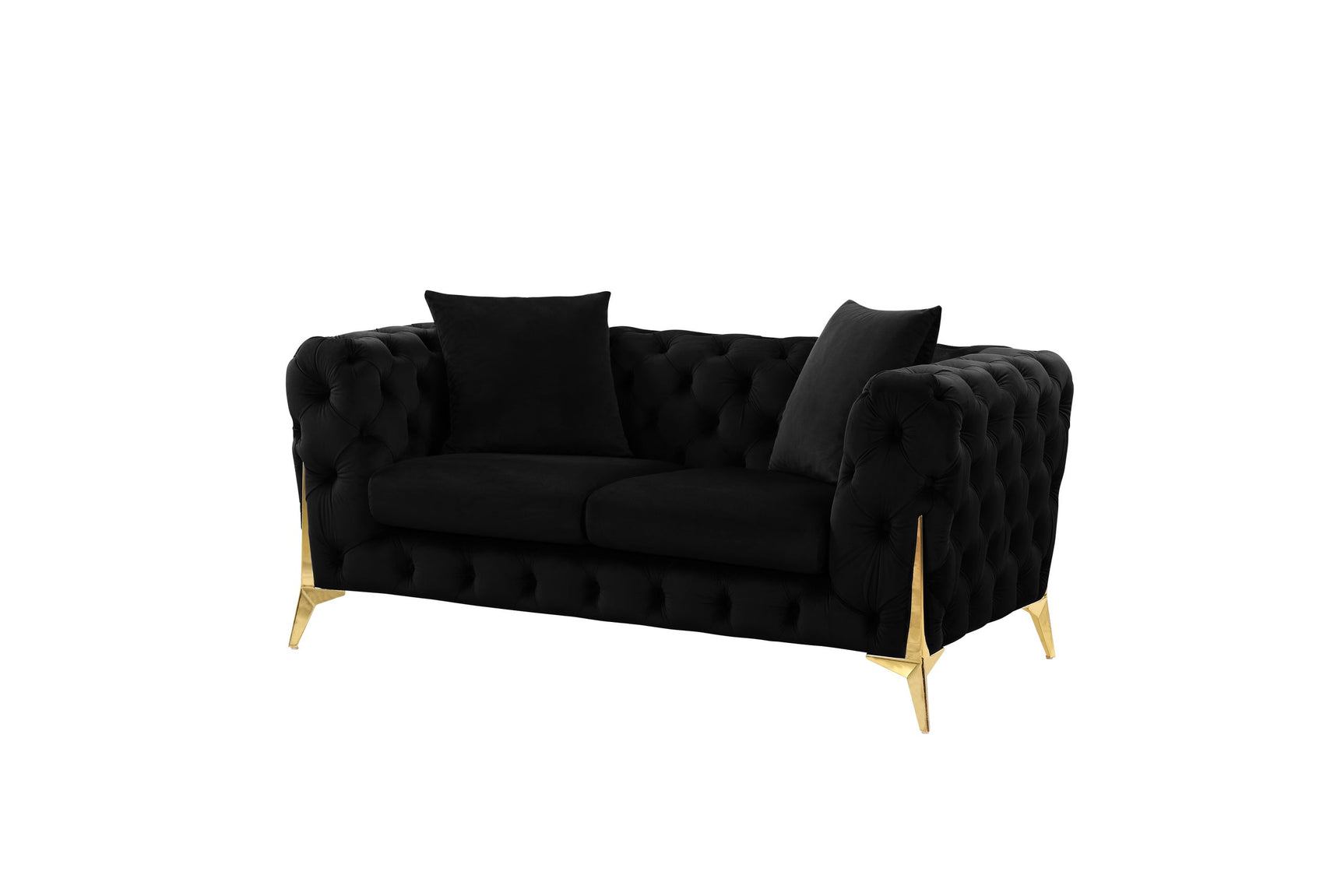 Front angle of Star Black velvet sofa and loveseat set