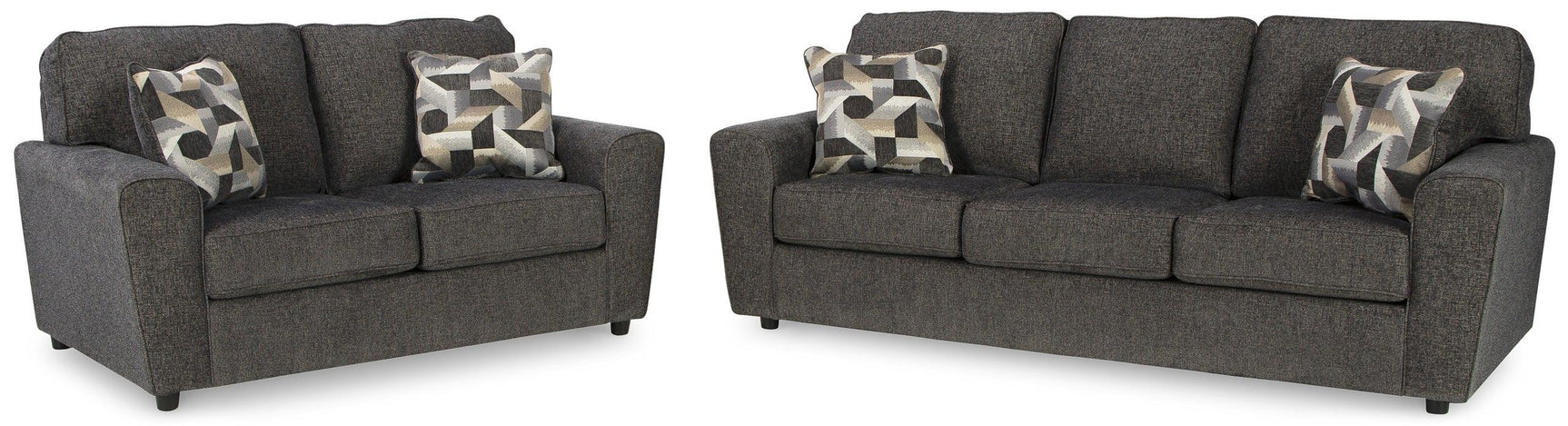 Ashley Slate thick fabric upholstered loveseat, side view