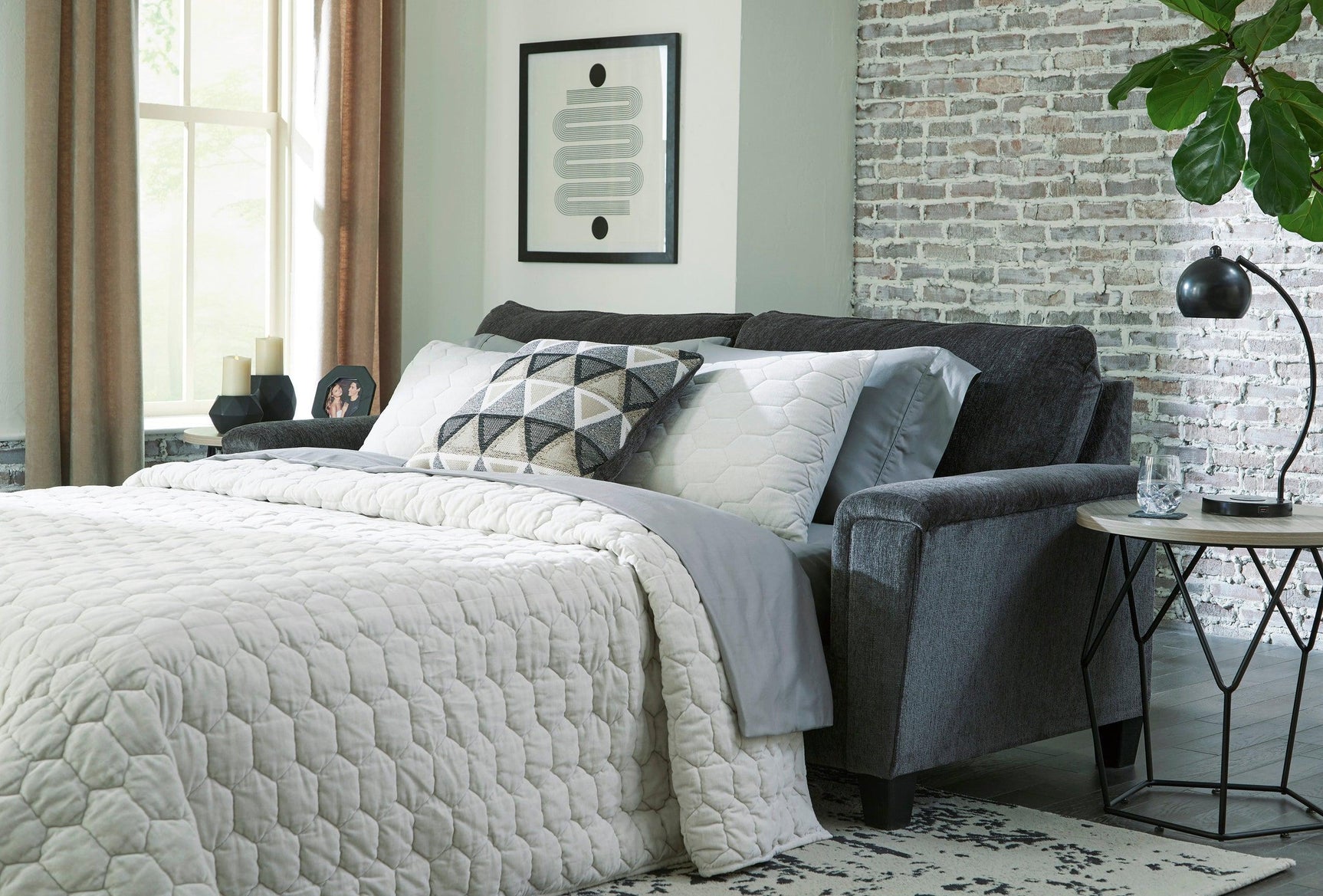 Side angle view of Abinger Smoke Gray Modern Contemporary Fabric Upholstered Queen Sleeper Sofa