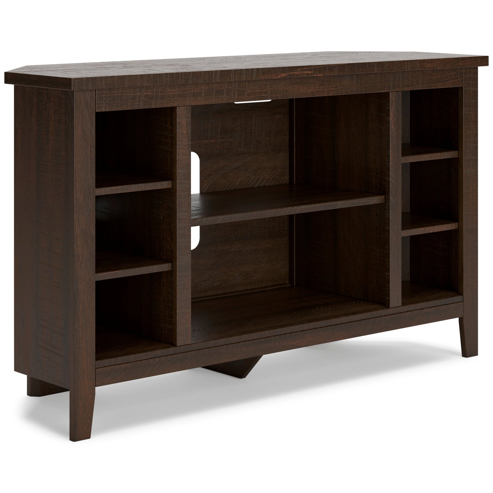 W283-67 Warm Brown Corner TV Stand 48"L side view