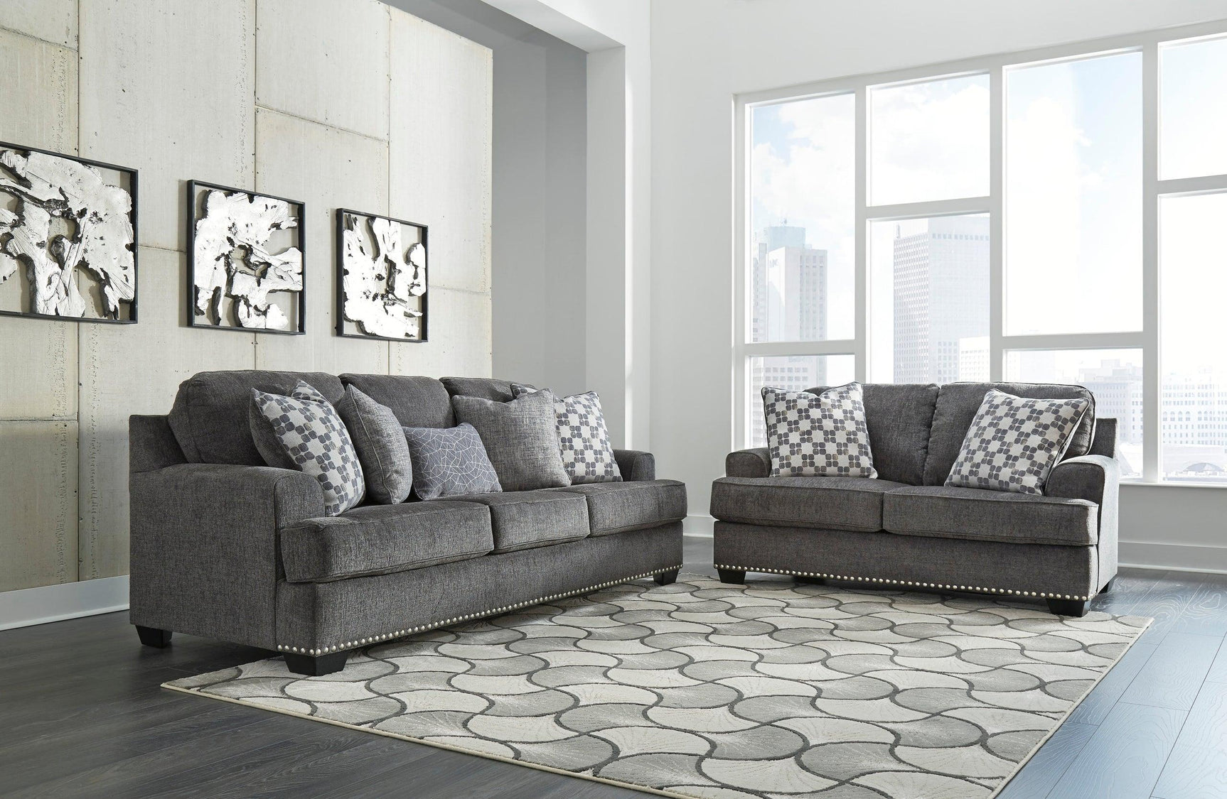 Side view of Ashley 959-04 Gray Sofa and Loveseat Set