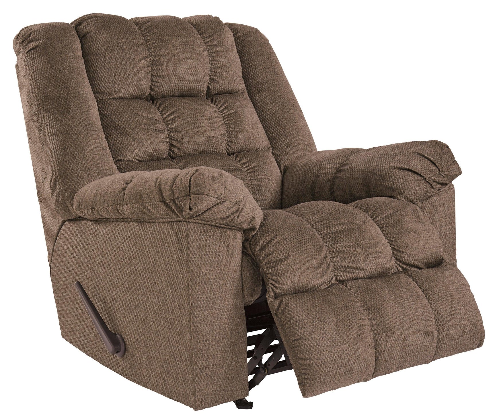 Drakestone Brown polyester rocker recliner showing side profile