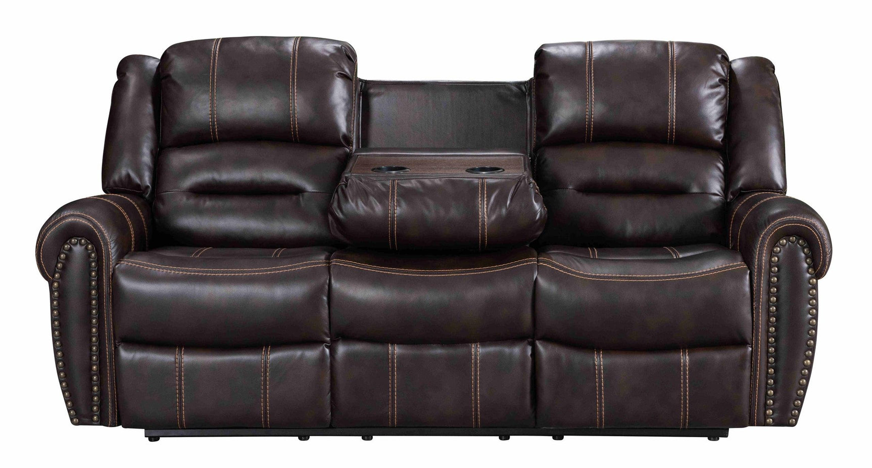 Lexington2023 Brown reclining sofa with drop-down table detail