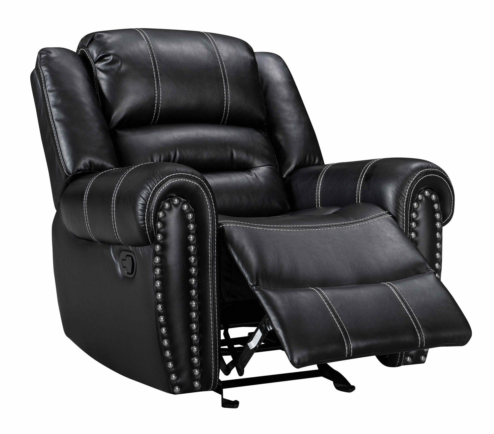 Lexington2023 Black Faux Leather Reclining Sofa detail view