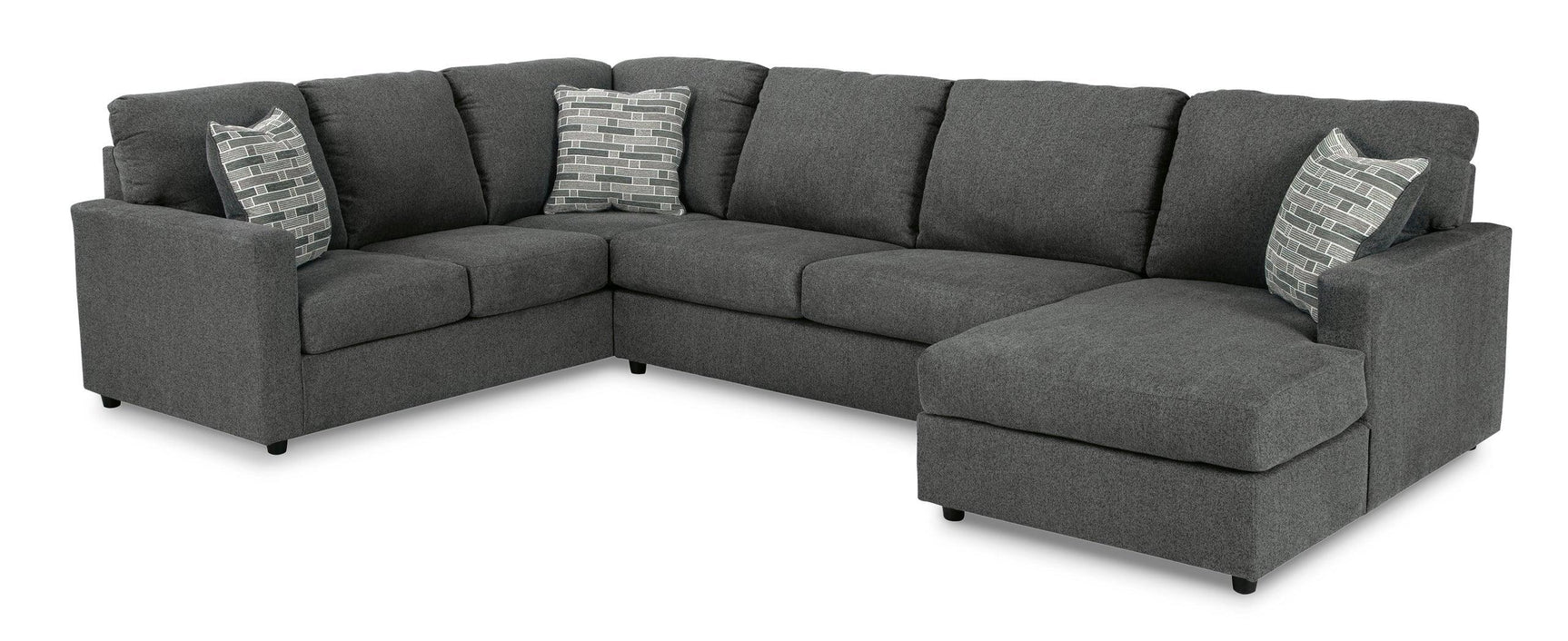 Detailed close-up of Ashley 290-03 charcoal sectional cushion and fabric texture