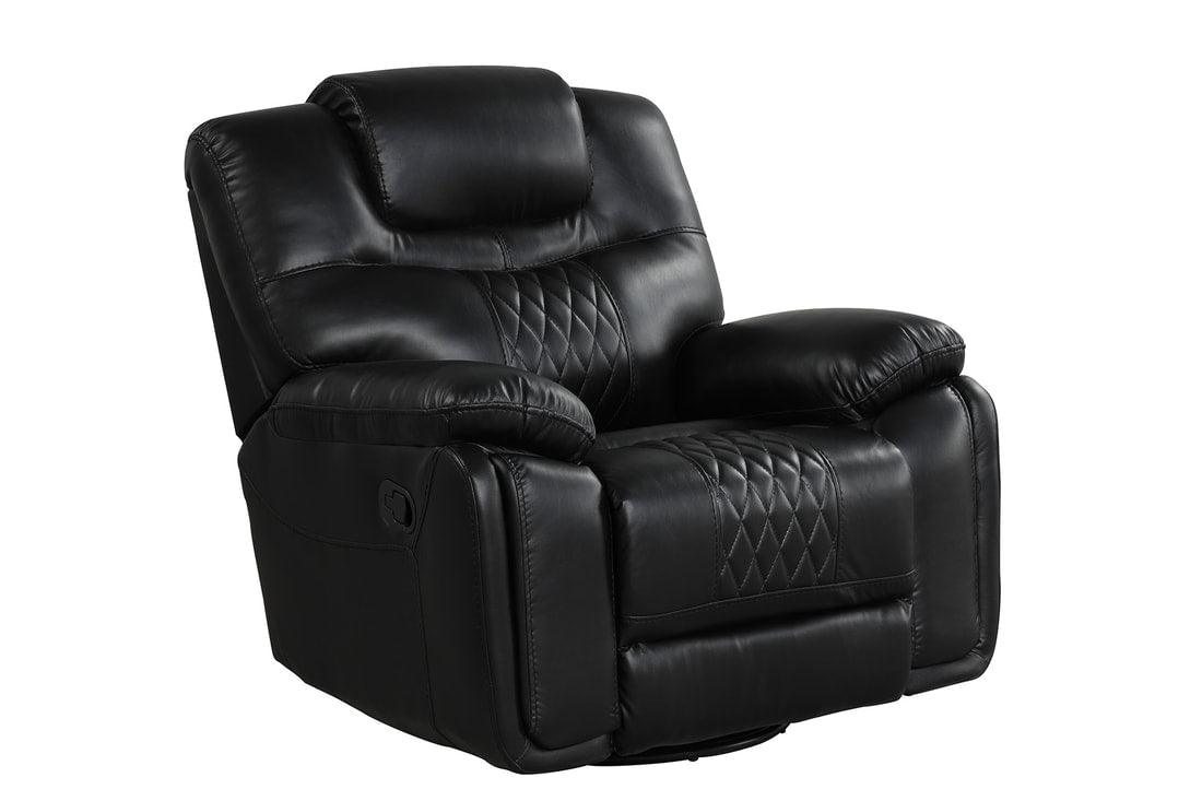 Galveston Black reclining sofa with drop-down cupholders, front view