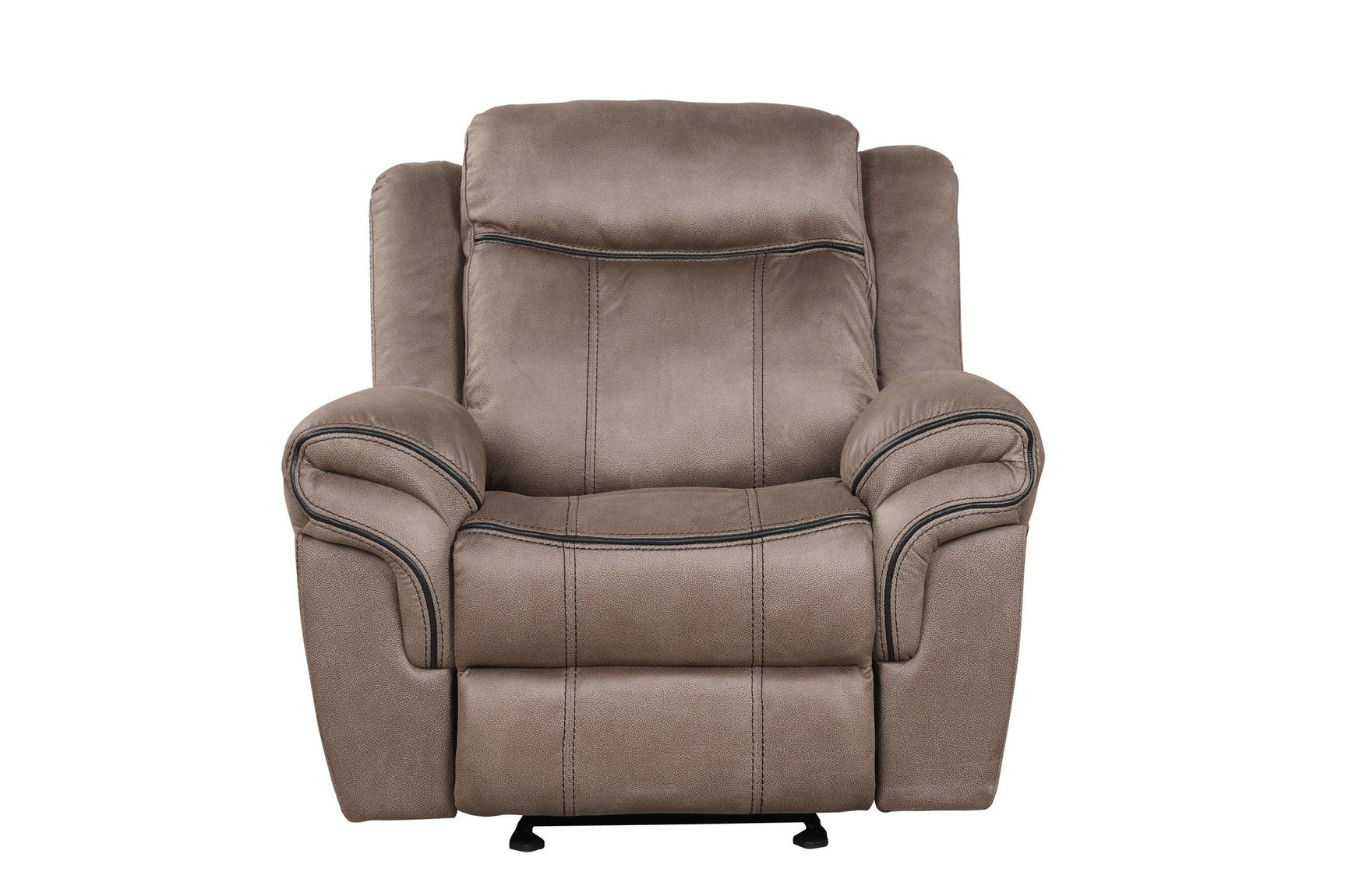 Andres recliner chair in brown faux leather, angled from side