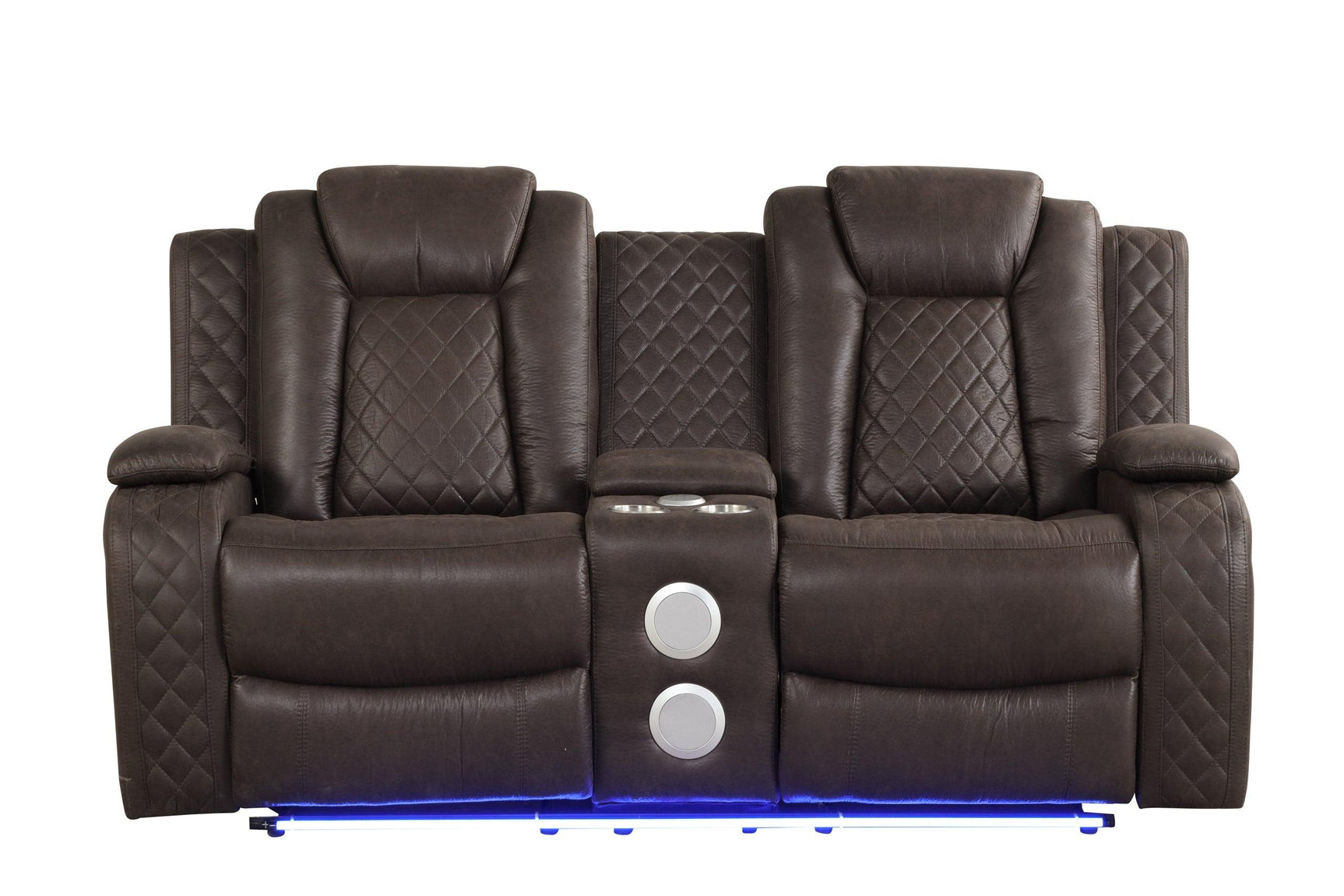 Loveseat with Bluetooth speaker and LED footrest lighting