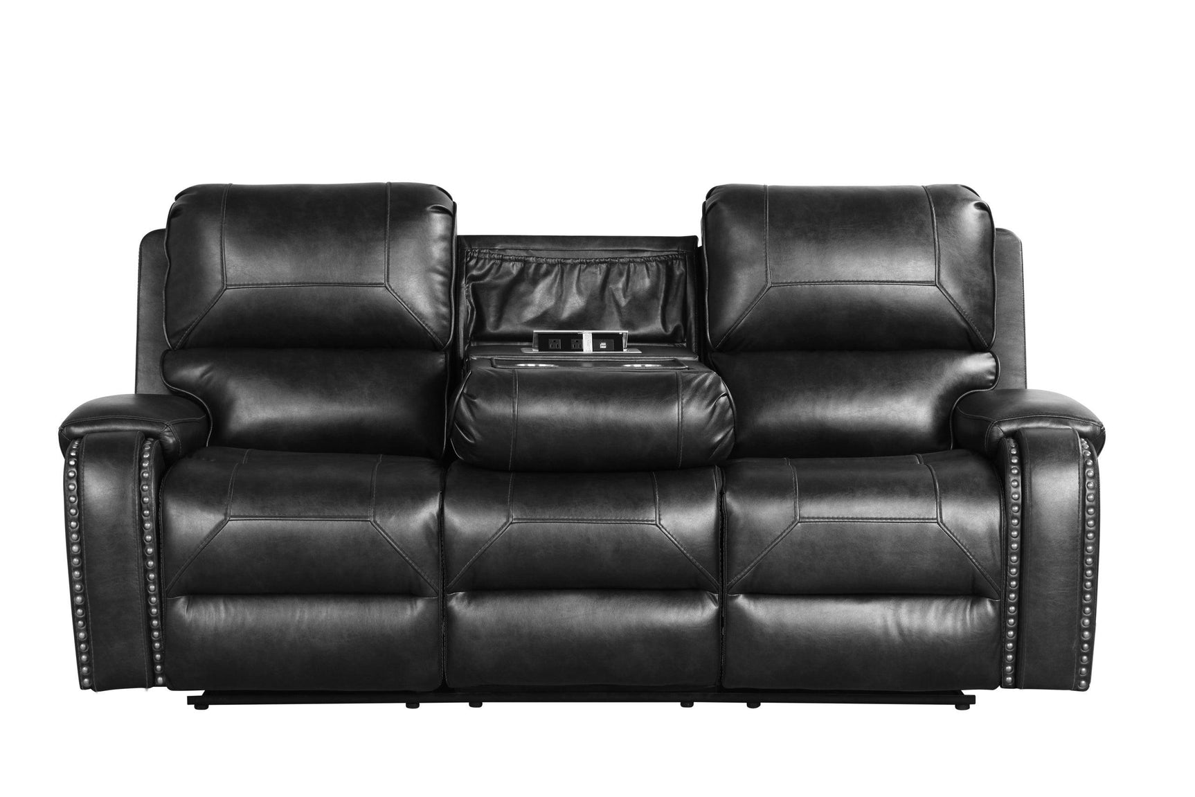 Side angle of Titan leather gel sofa with drop-down table