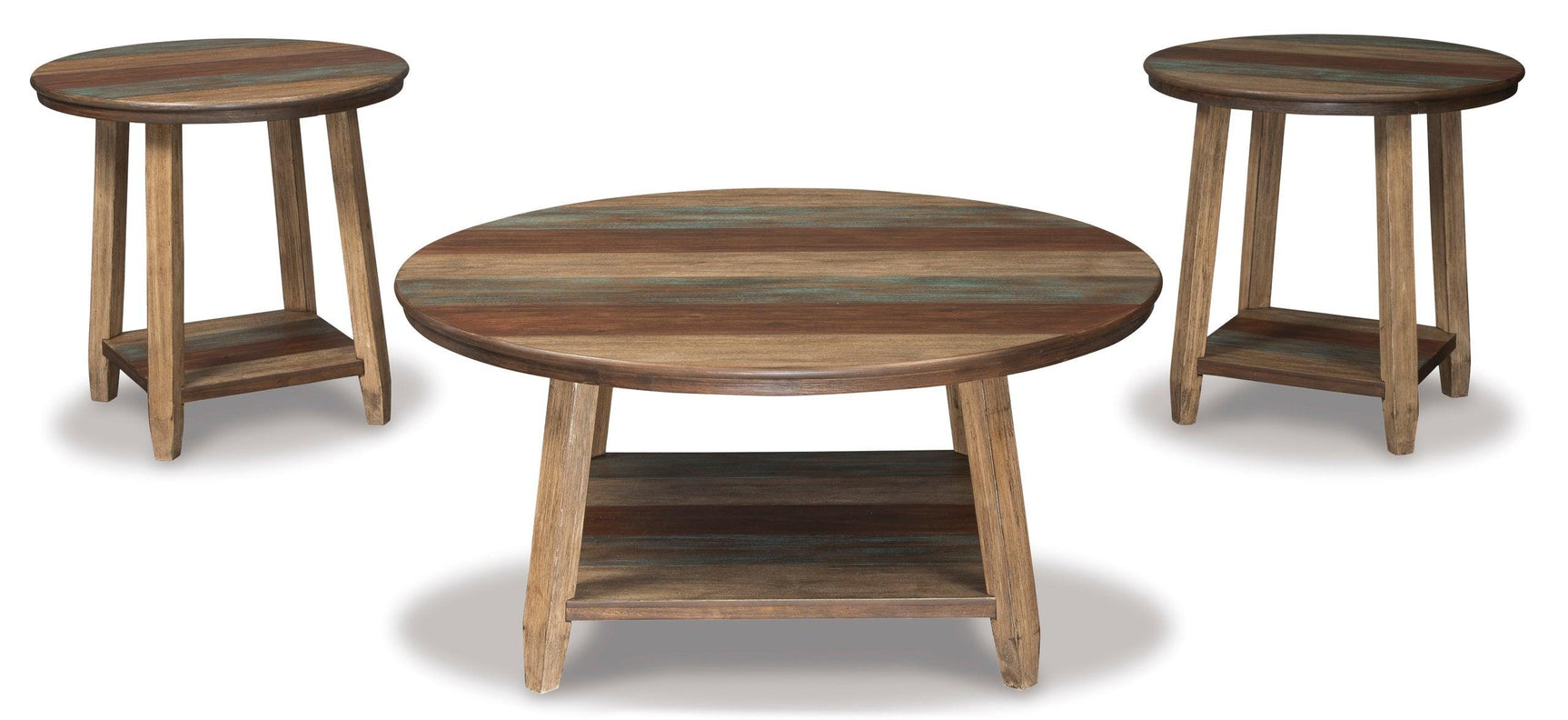 Close-up of multi-color solid wood and veneer tabletop