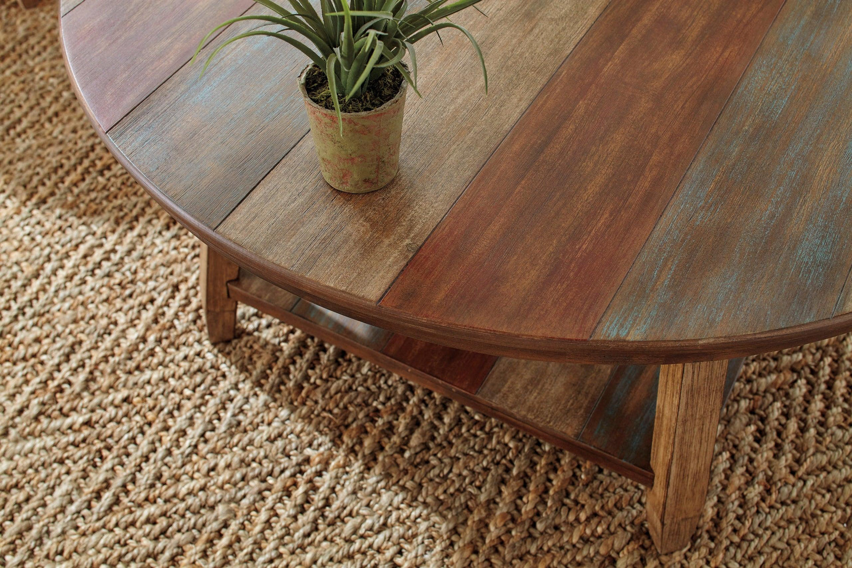 Side angle of multi-color occasional tables highlighting modern design