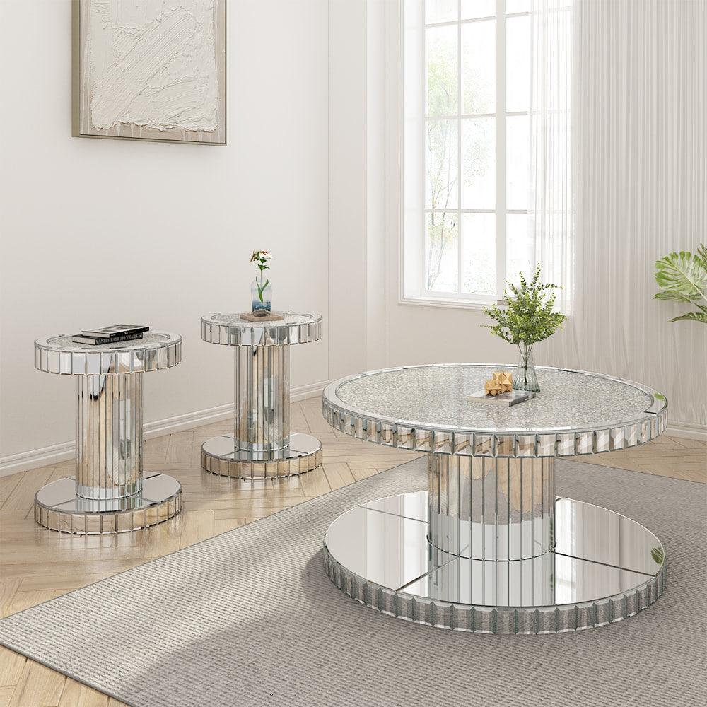 Aroma 3-piece occasional table set showing coffee and two end tables with mirror finish from a front angle
