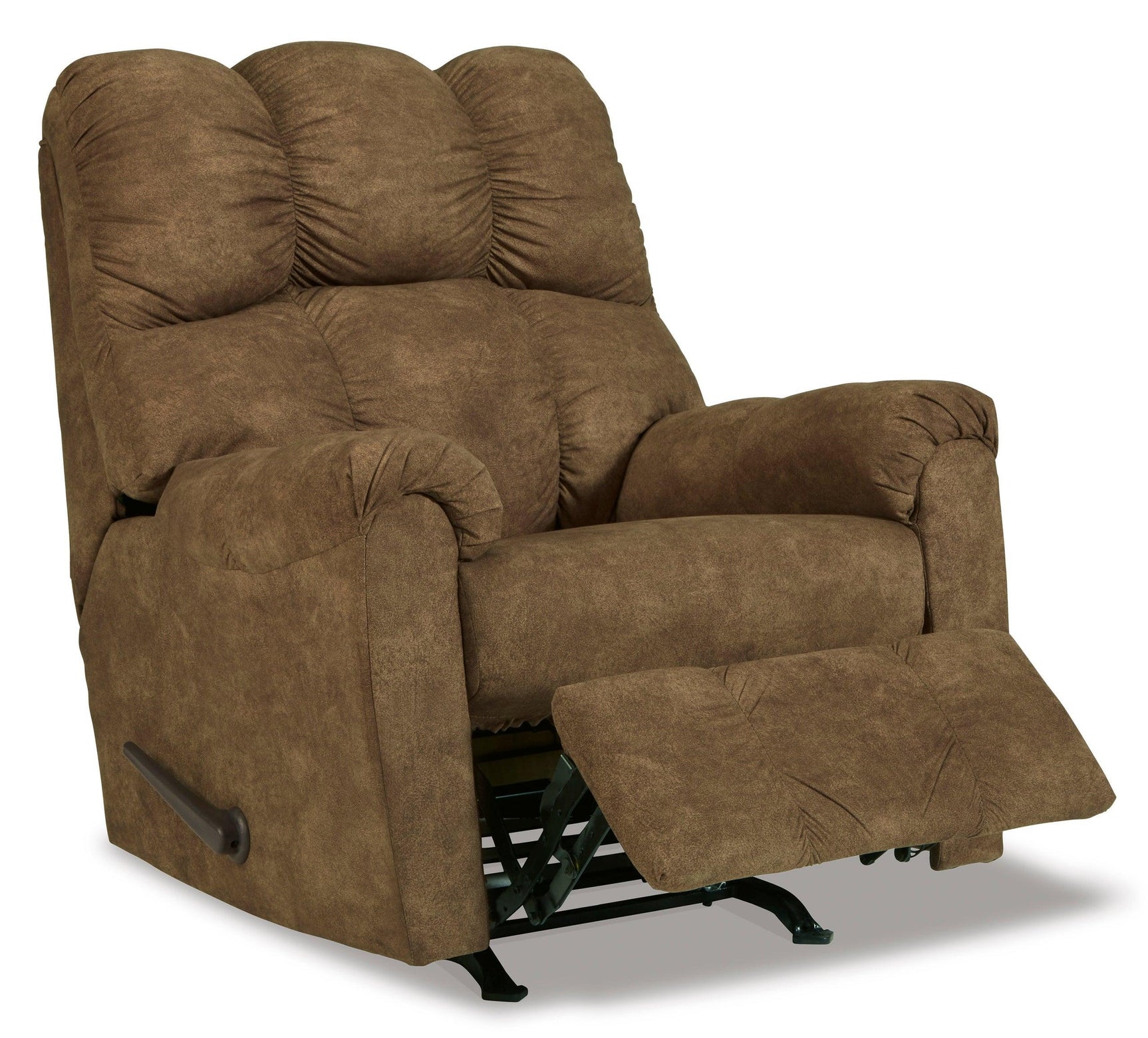 Brindle fabric rocker recliner side angle
