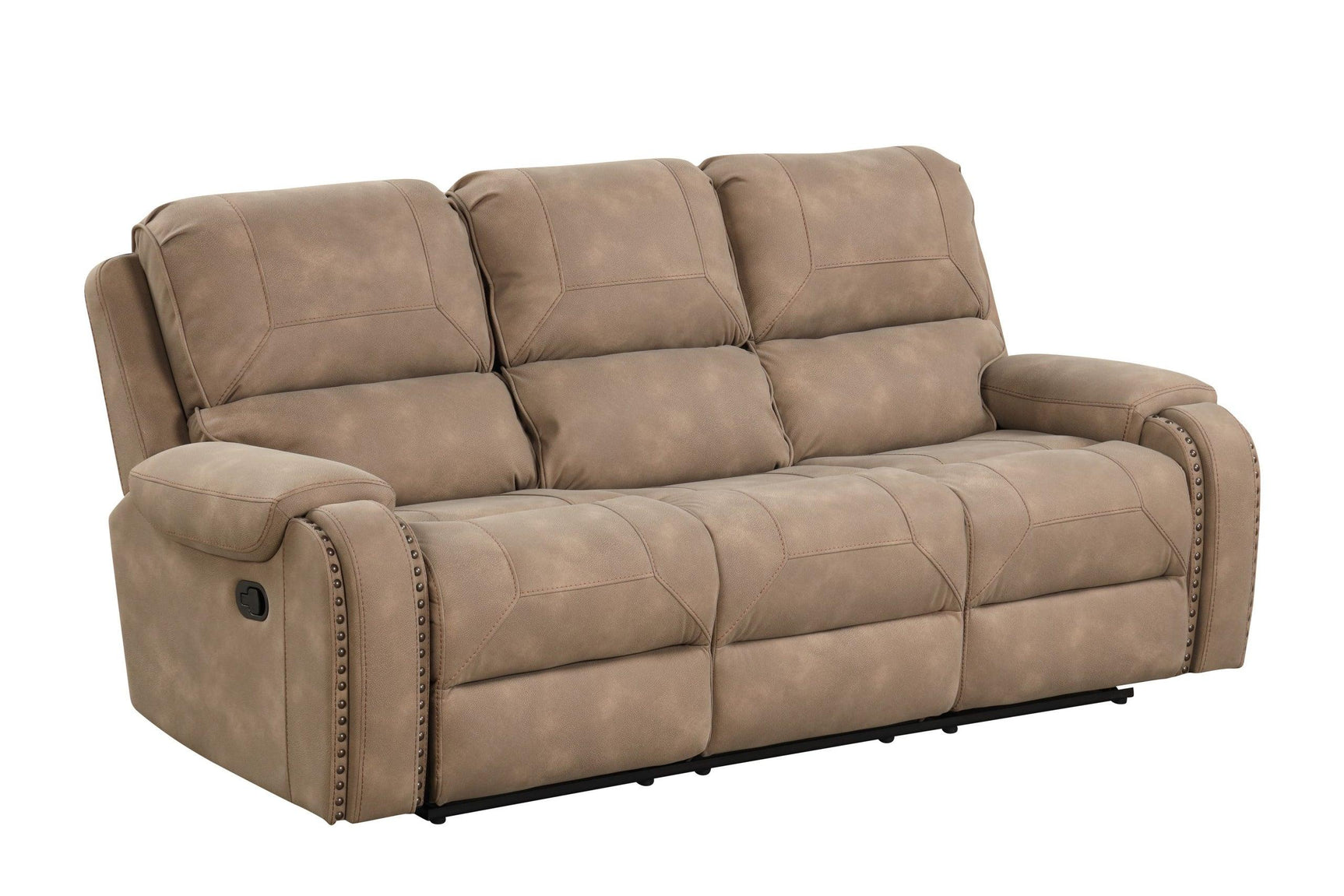 Loveseat with storage console and USB ports in stone upholstery