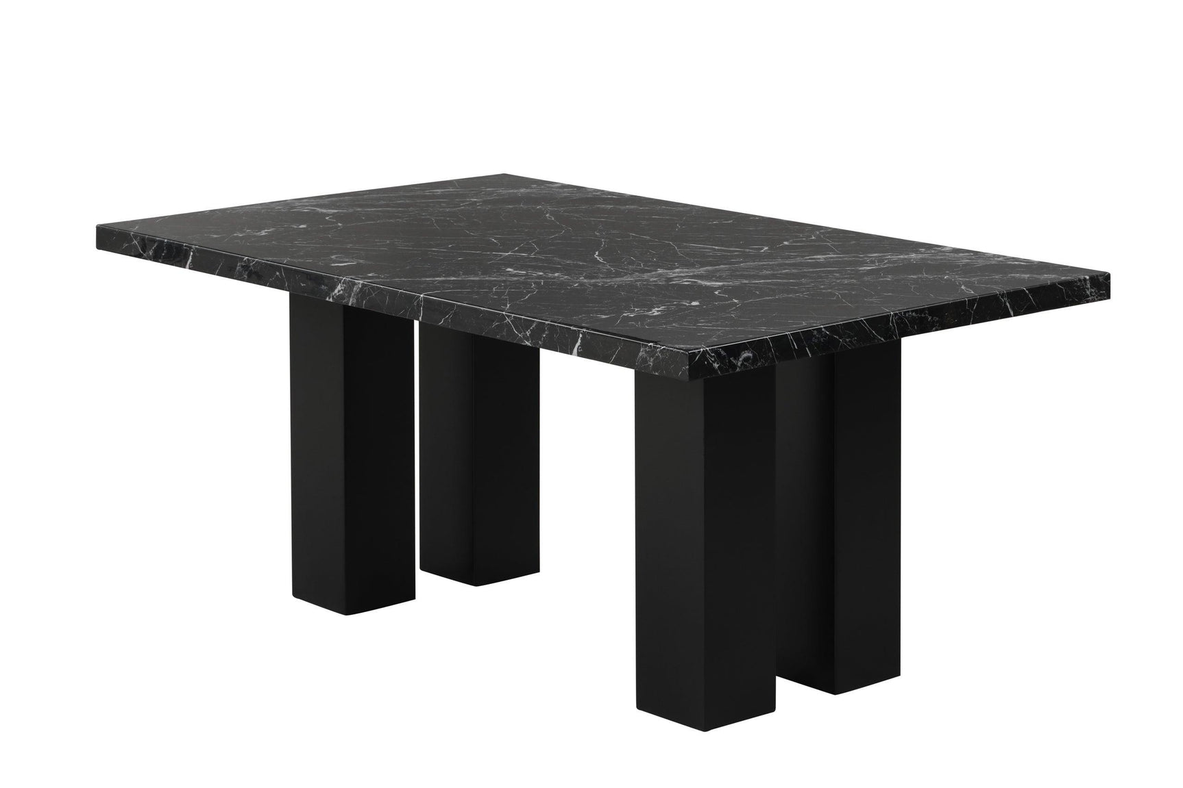 angled main view of Onyx Black Faux Marble dining table and chairs
