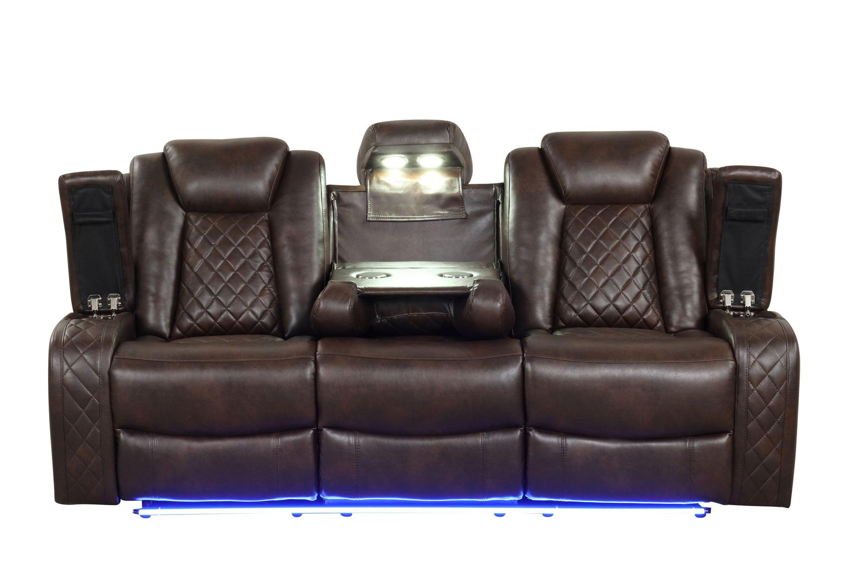 Luz Brown Reclining Sofa and Loveseat angled view