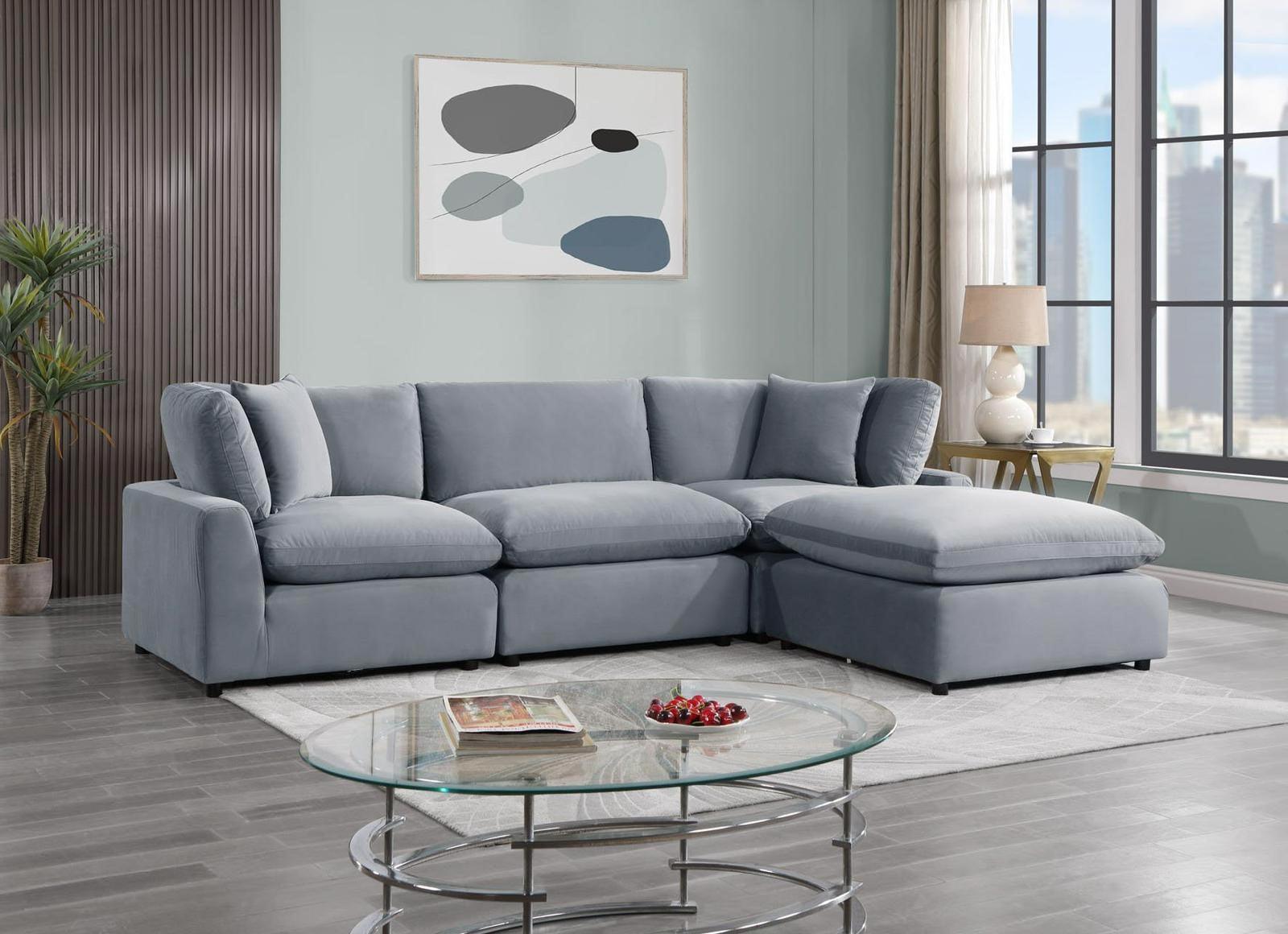 Sky Grey Velvet Modular Sectional sofa main view