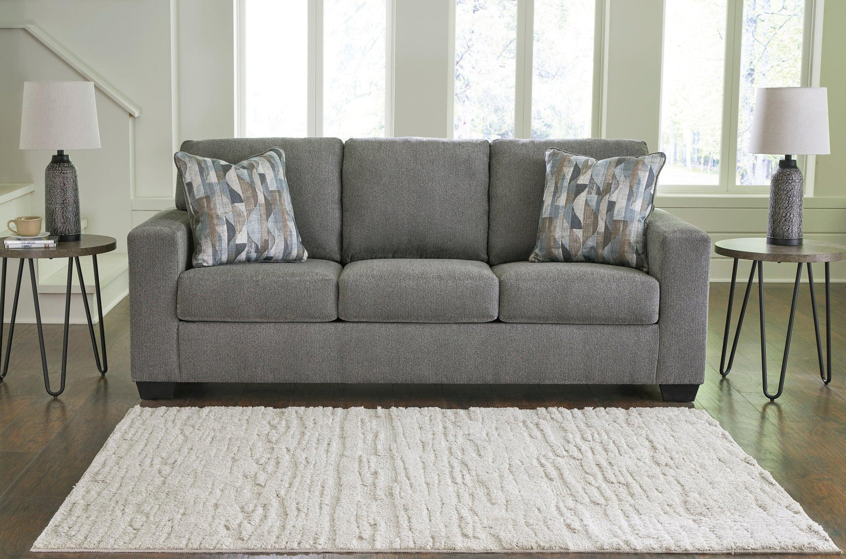 Deltona Graphite Queen Sofa Sleeper side angle showing upholstery