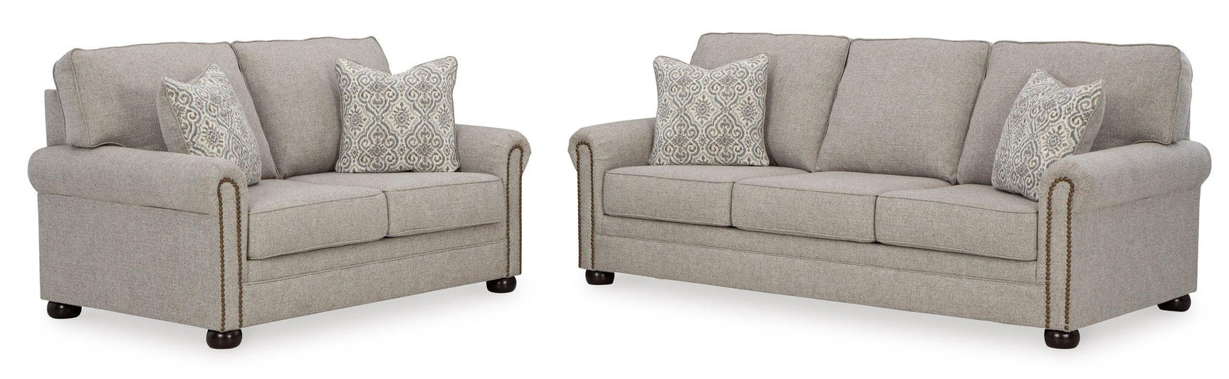 Ashley 373-07 sofa and loveseat set side view in dune