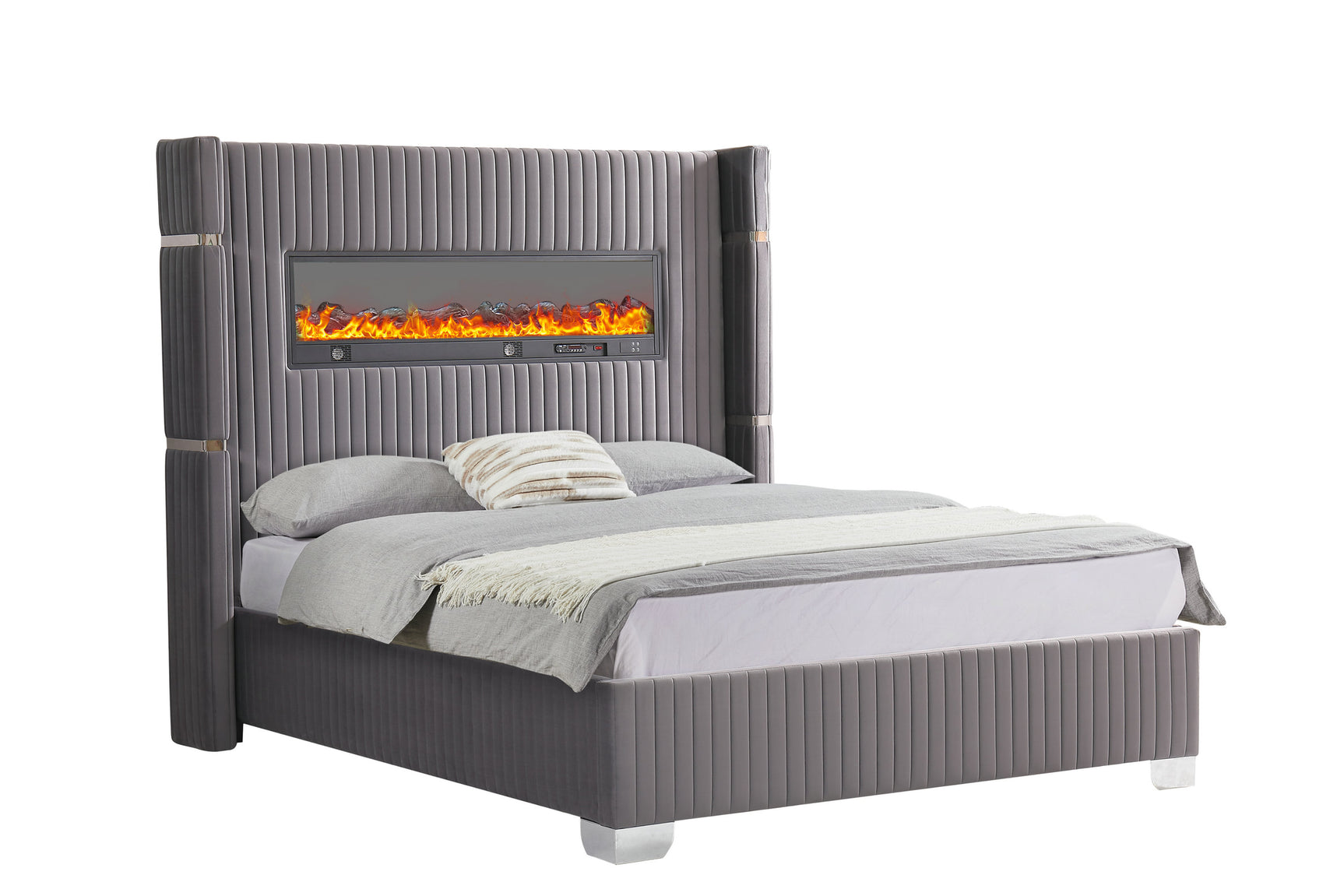 Side view of Romance Gray Queen Platform Bed