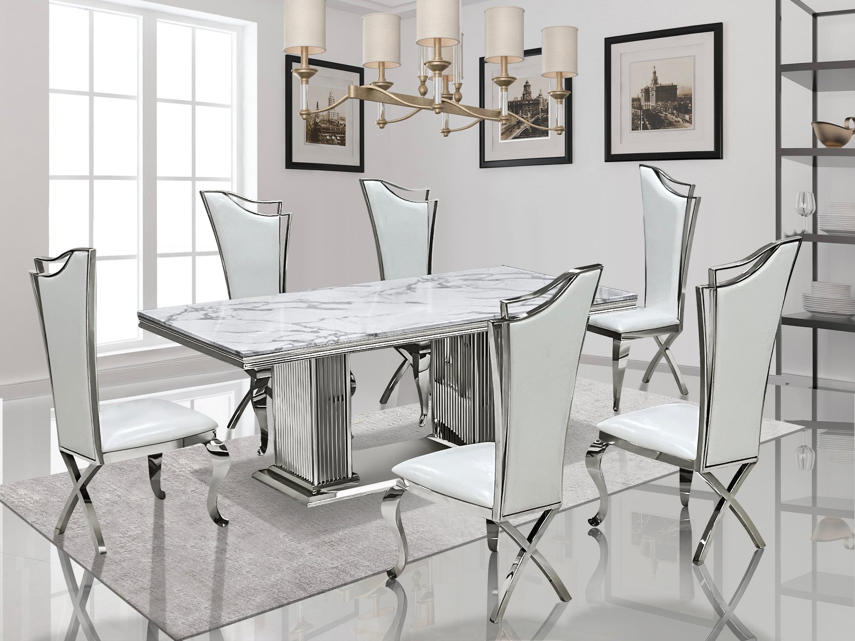 Room view showing Deka Chrome White Dining Room Set in space