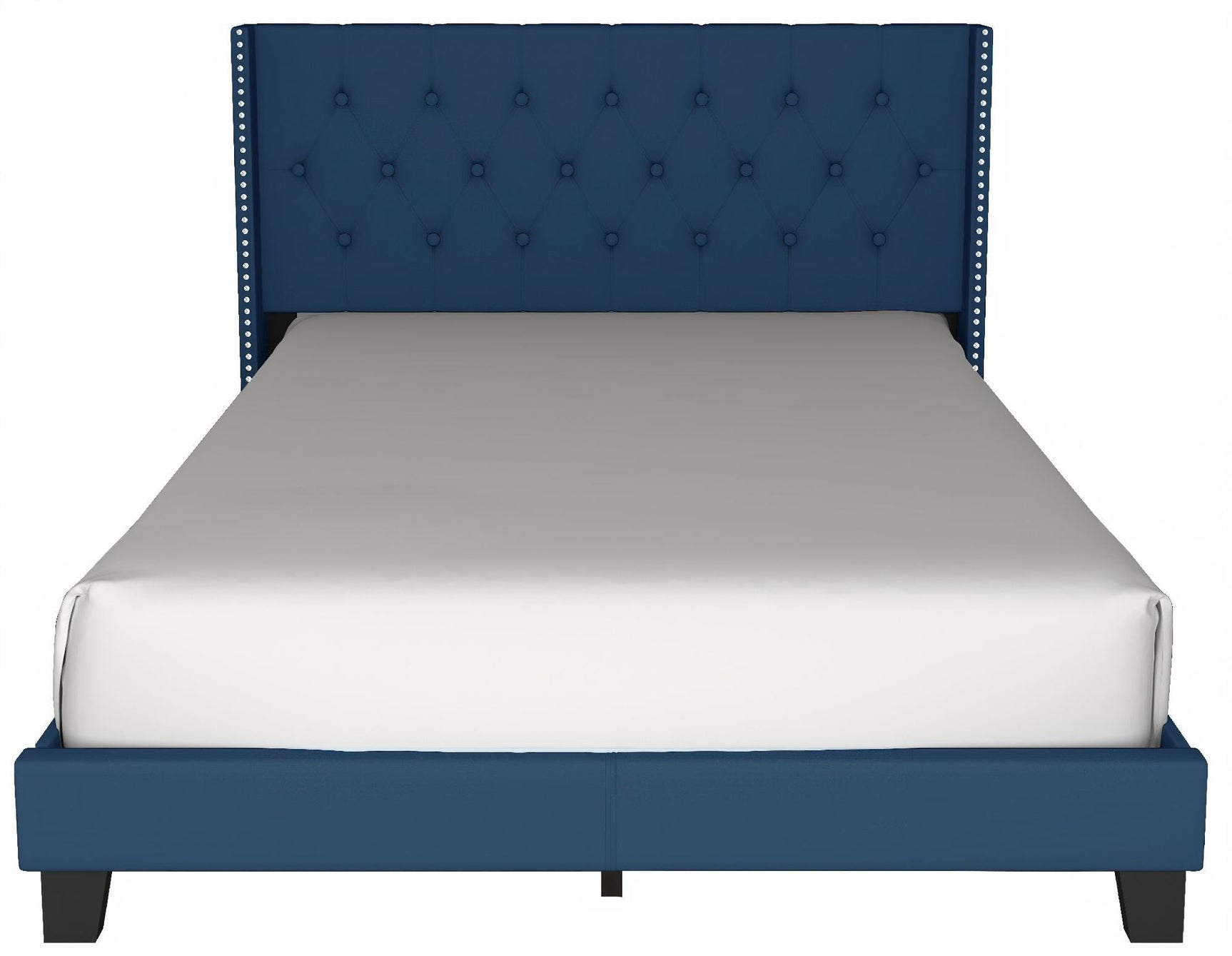 Erni Blue Velvet Tufted Upholstered Platform King Bed headboard close-up