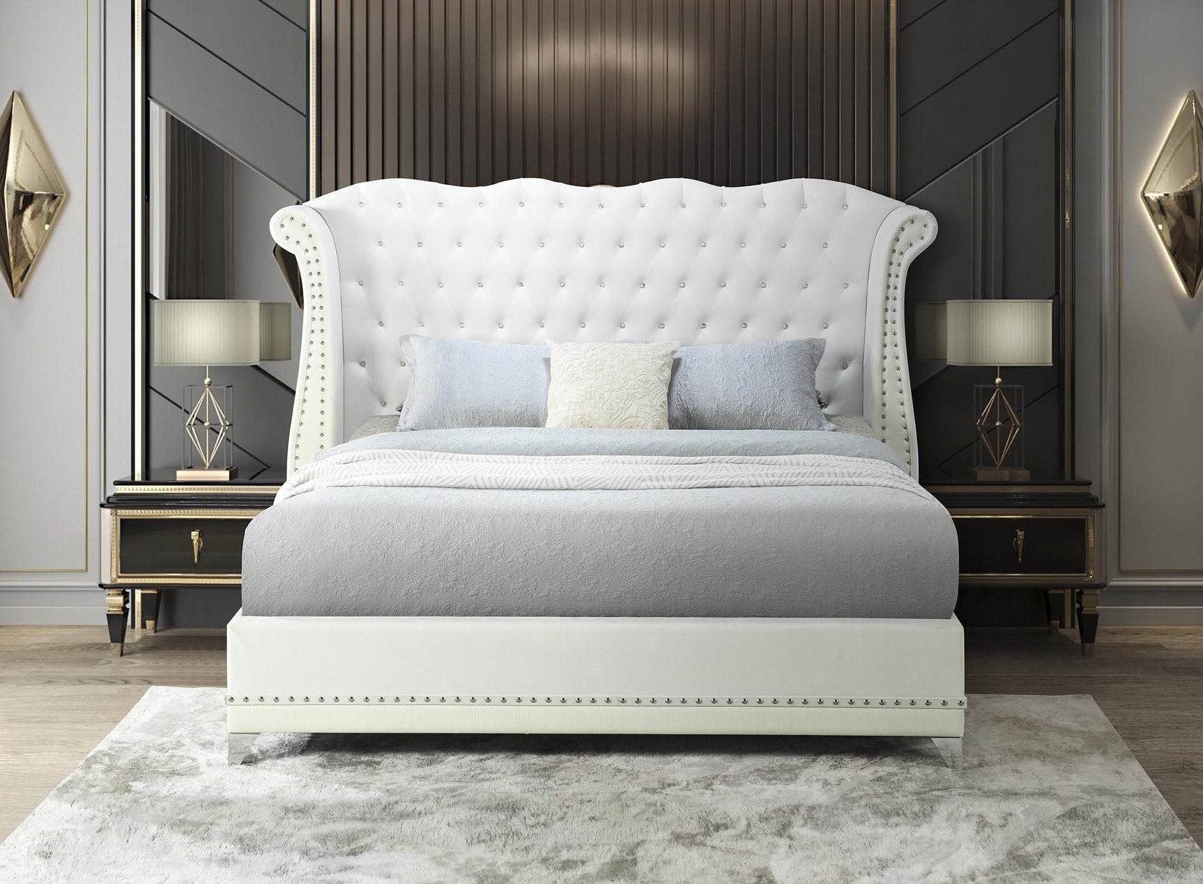 Luxor White Velvet Upholstered Tufted Platform Queen Bed