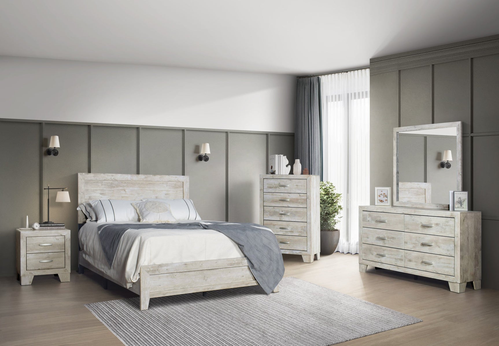 Side view of Kiara Beige Panel Bedroom Set bed