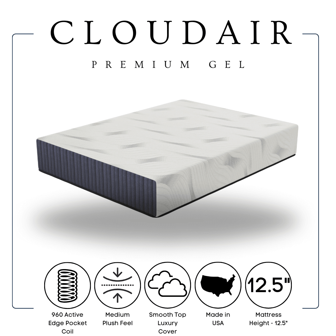 Cloudair White Blue Hybrid Plush King Mattress side profile view