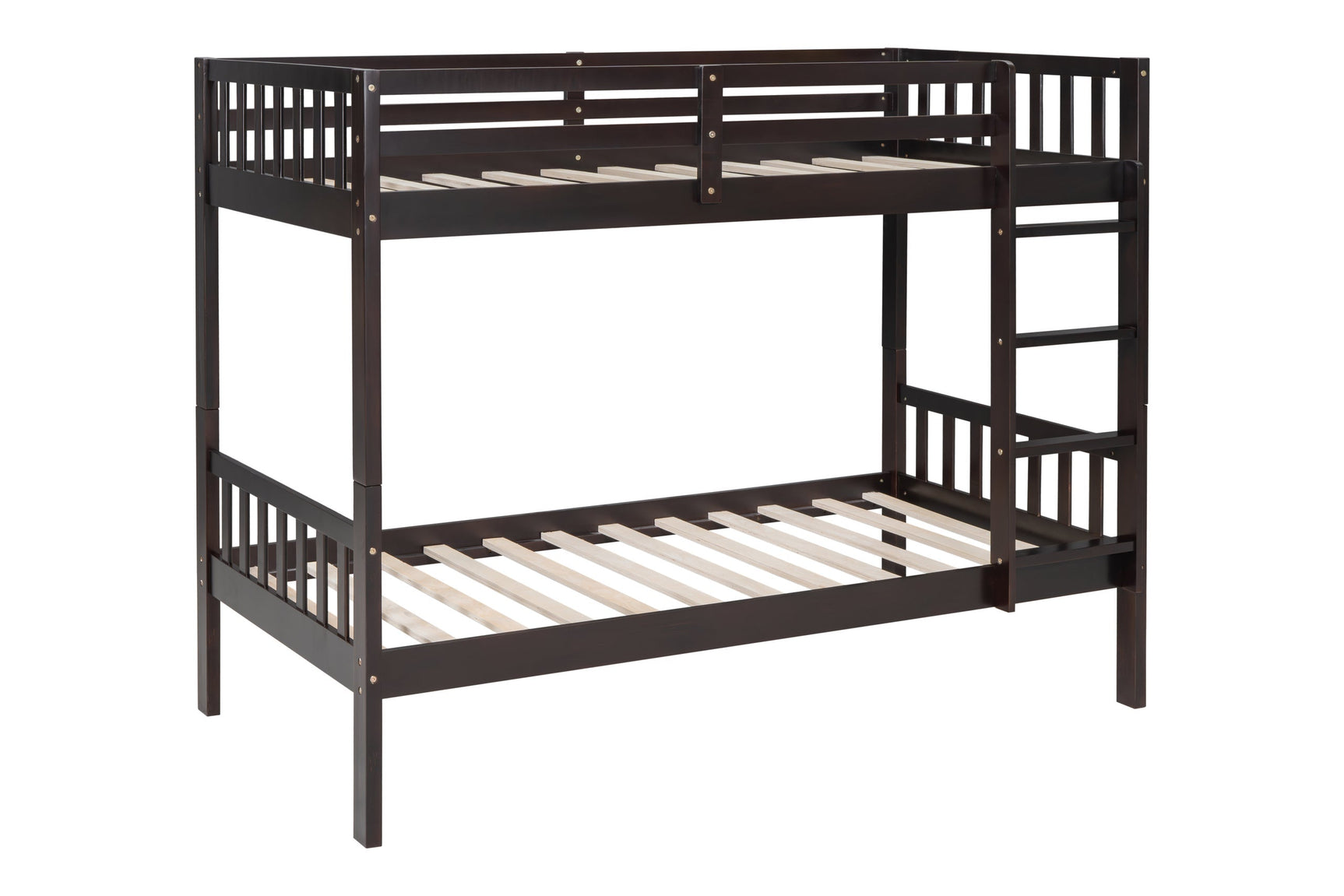 Close-up of solid wood espresso finish on bunk bed