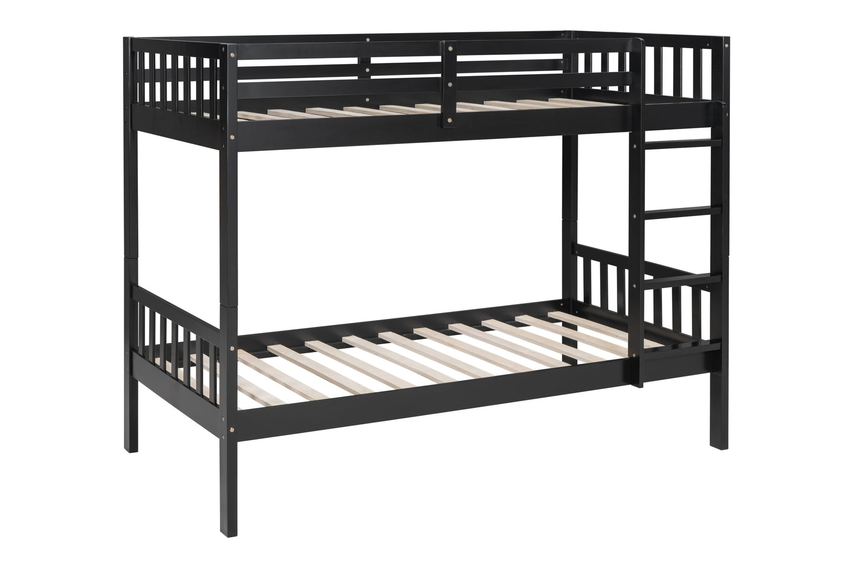 Detail of black solid wood bunk bed slats