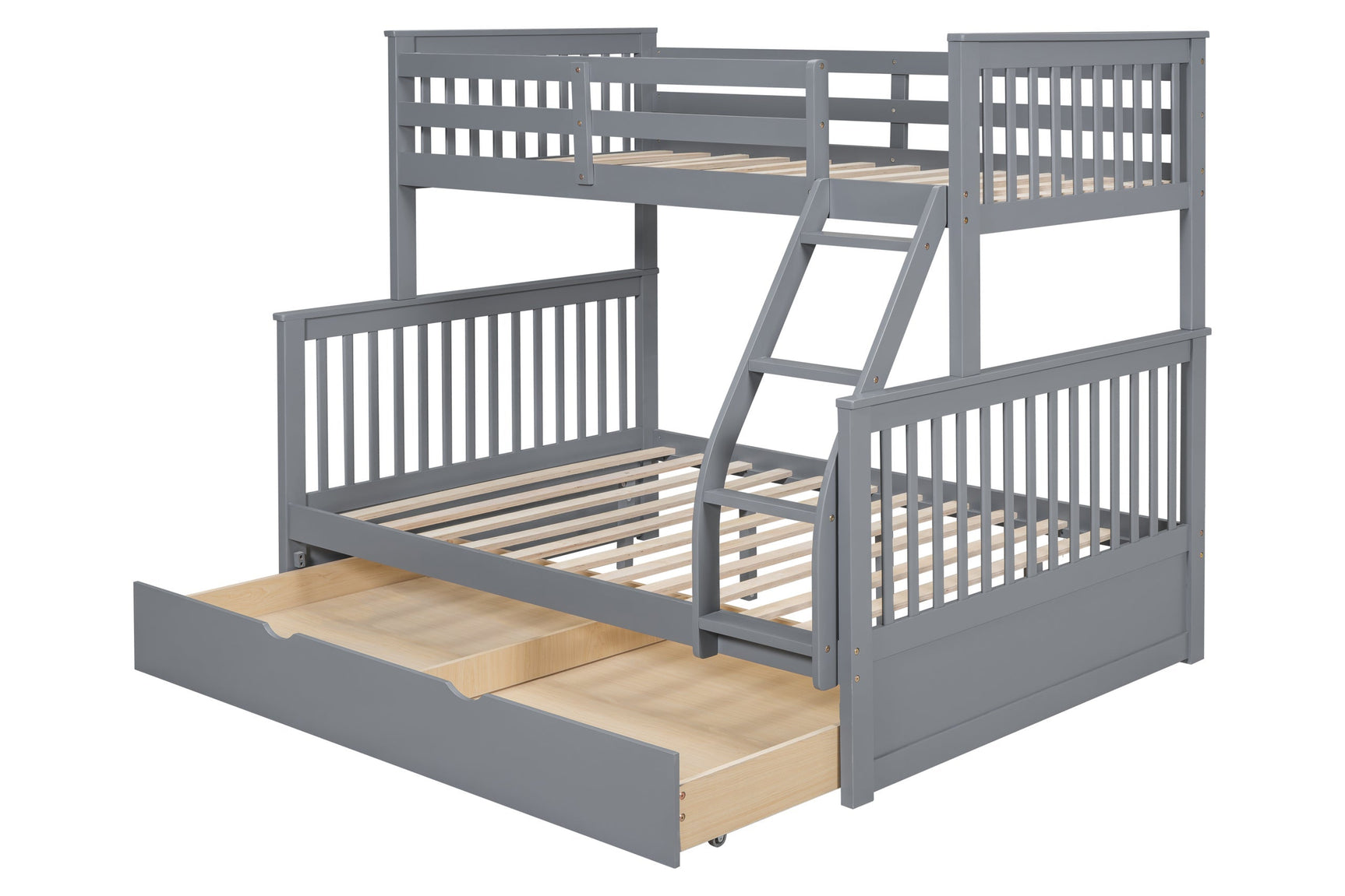 Gray Twin Over Full Trundle Bunk Beds