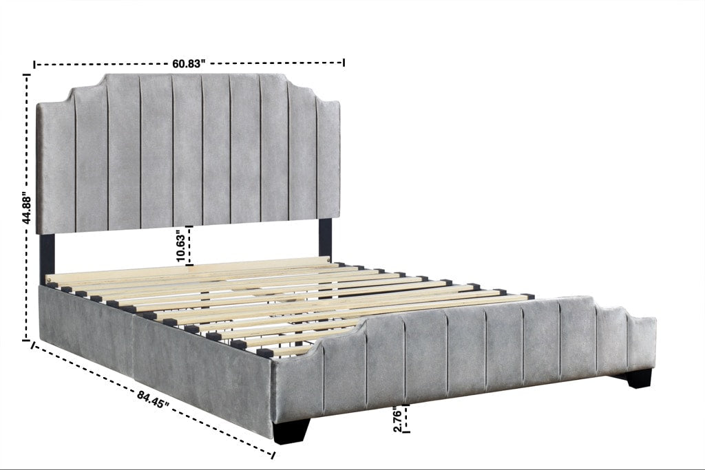 Dooma full gray velvet bed displayed in bedroom setting