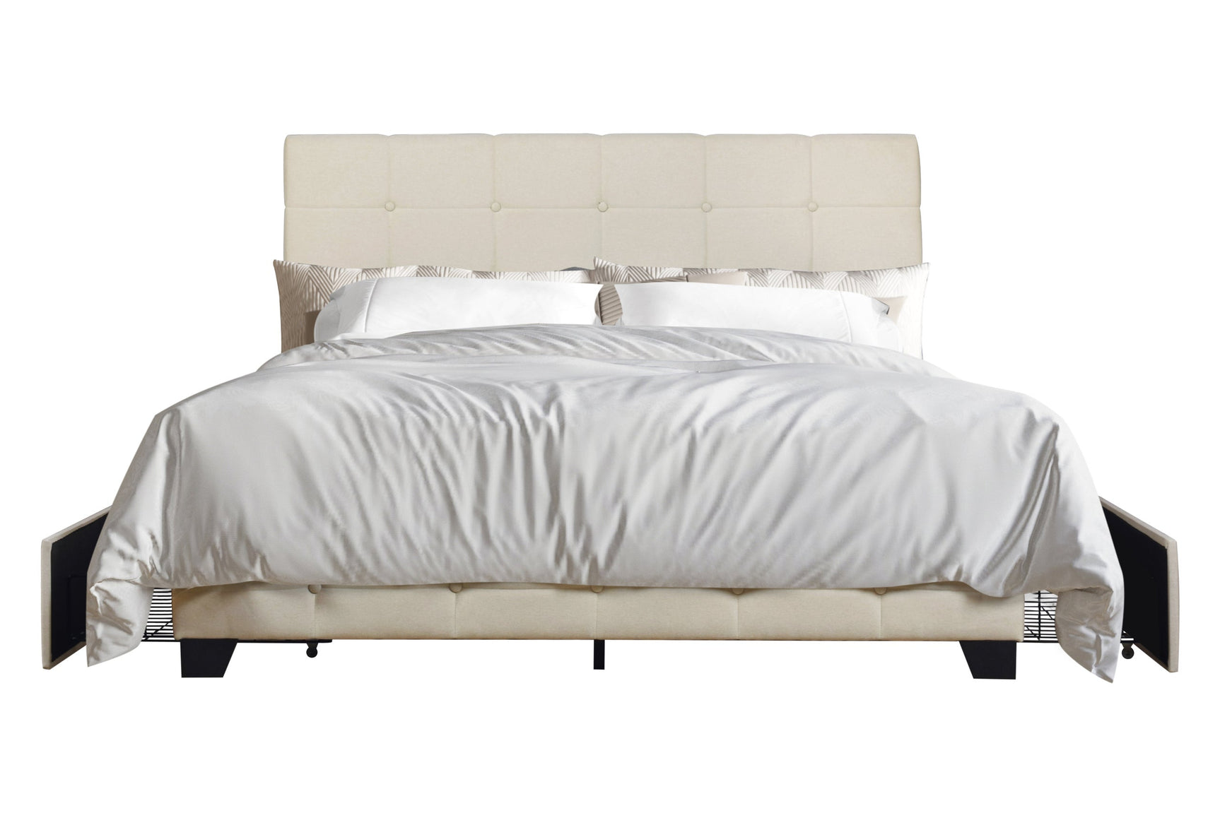 Faddy King Bed with linen upholstery and tufted headboard