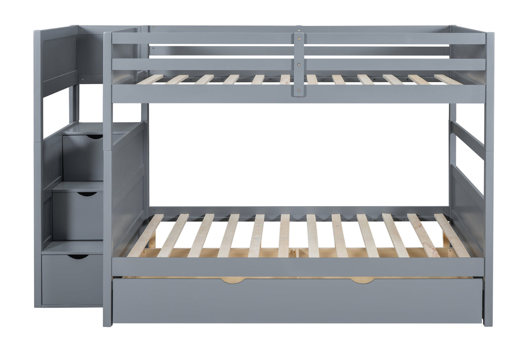 Gray Full Over Full Trundle Staircase Storage Bunk Beds