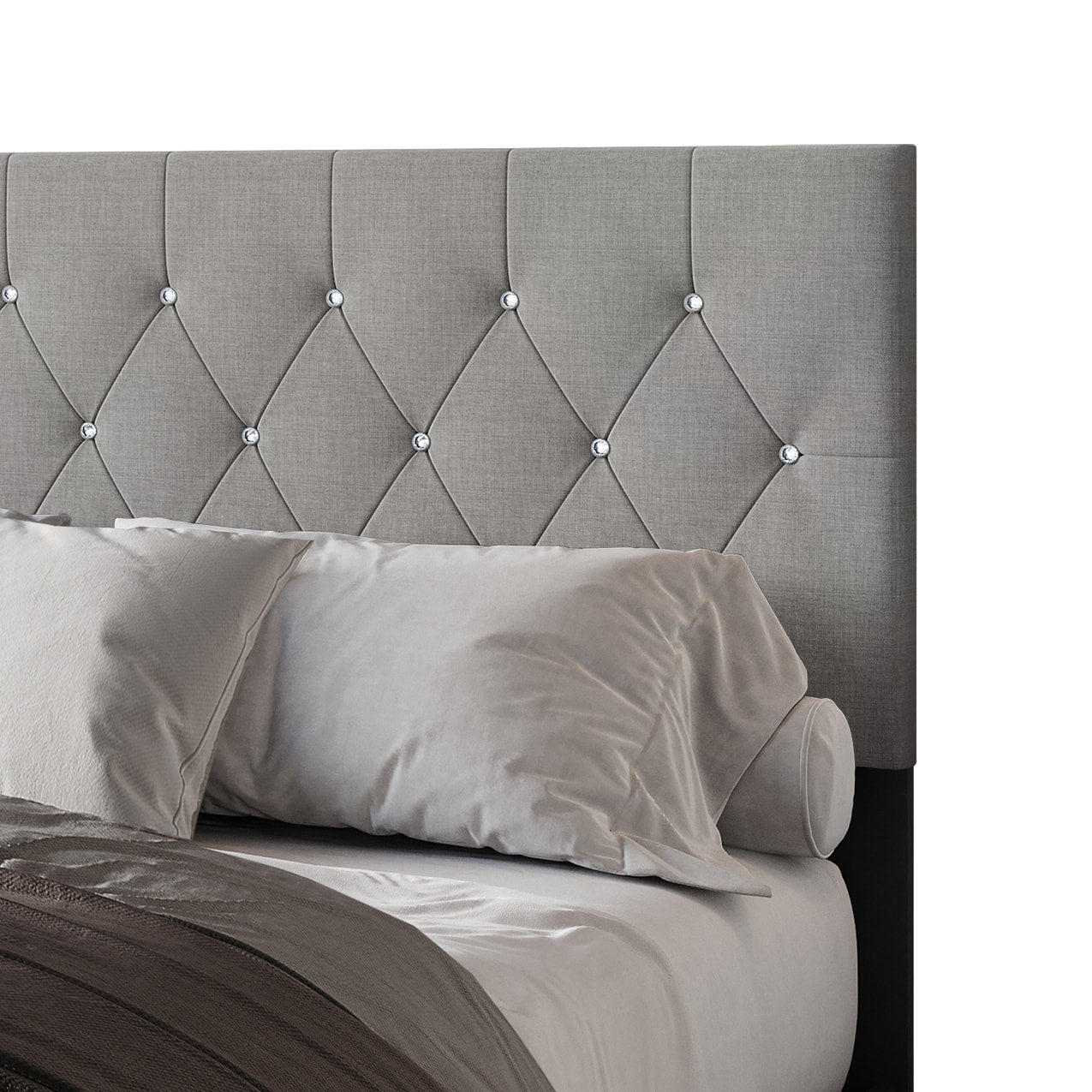 Dooma Gray Velvet Upholstered Tufted Platform King Bed