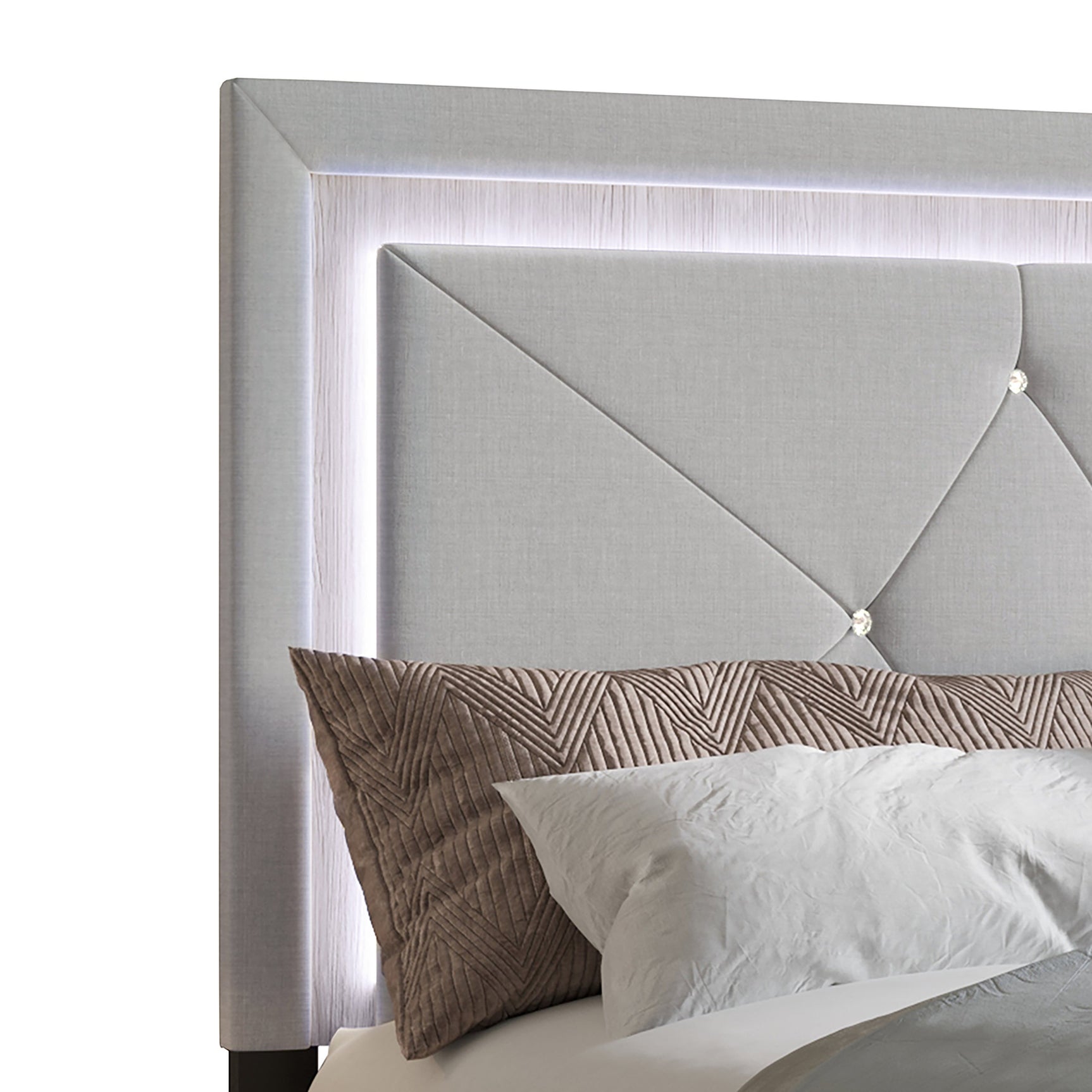 Detail of silver velvet upholstery and solid wood frame